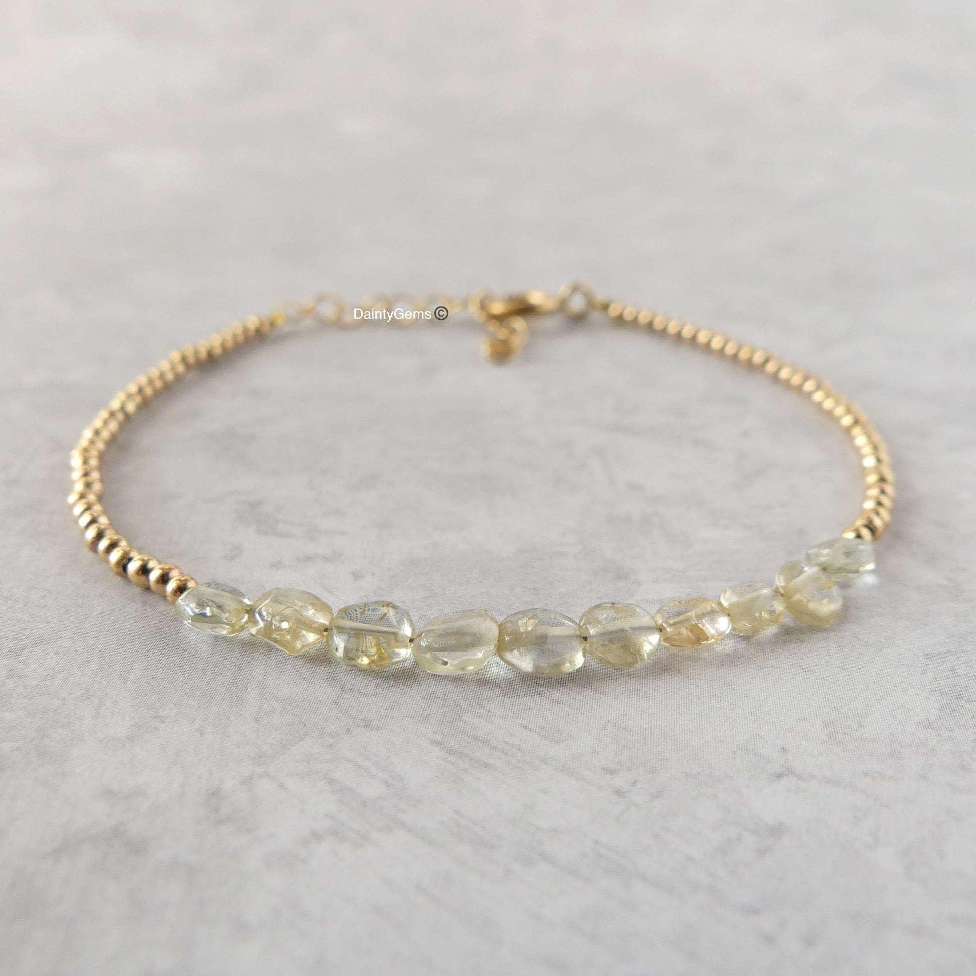 tiny genuine yellow aquamarine bracelet gold filled or silver March birthstone jewelry gift