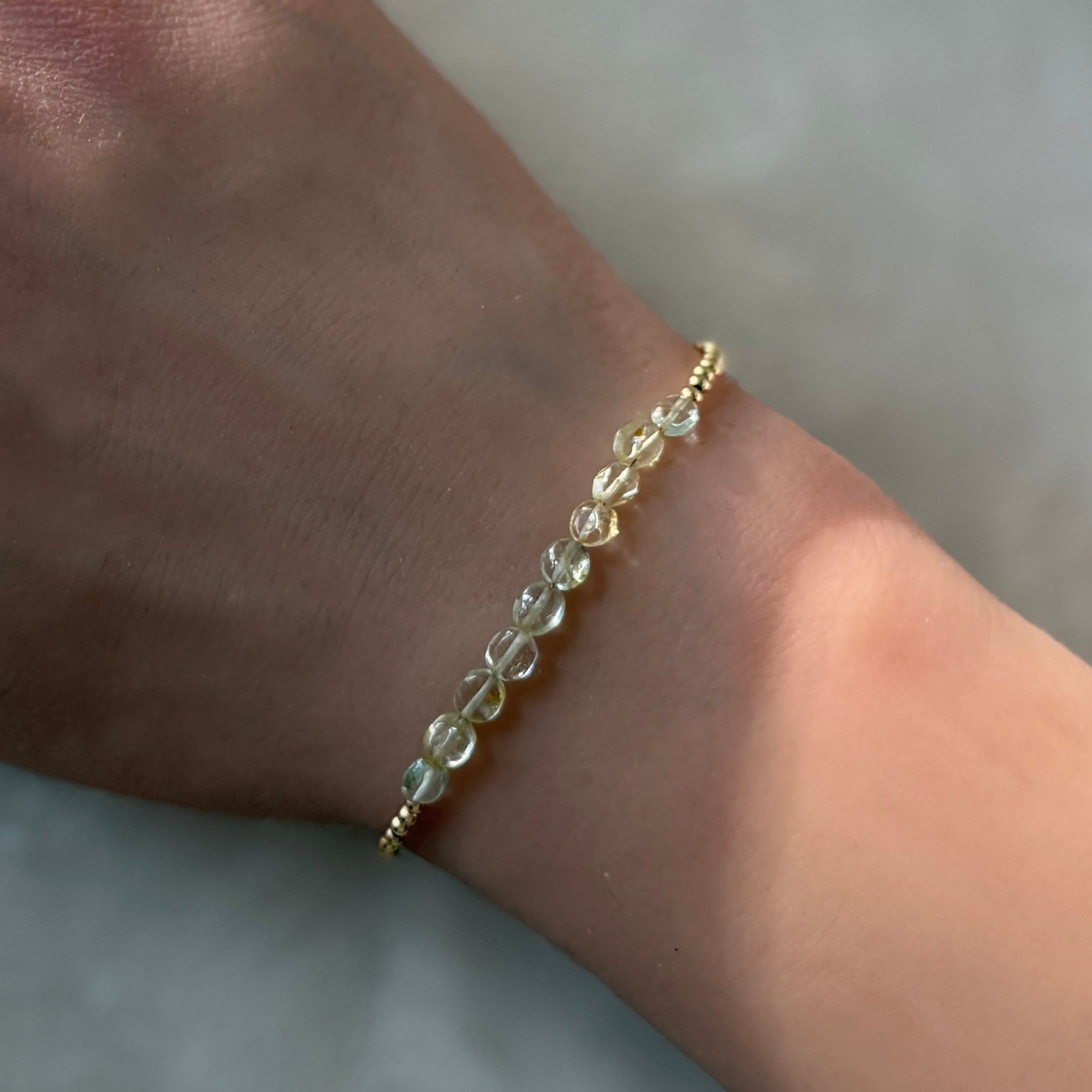 tiny genuine yellow aquamarine bracelet gold filled or silver March birthstone jewelry gift