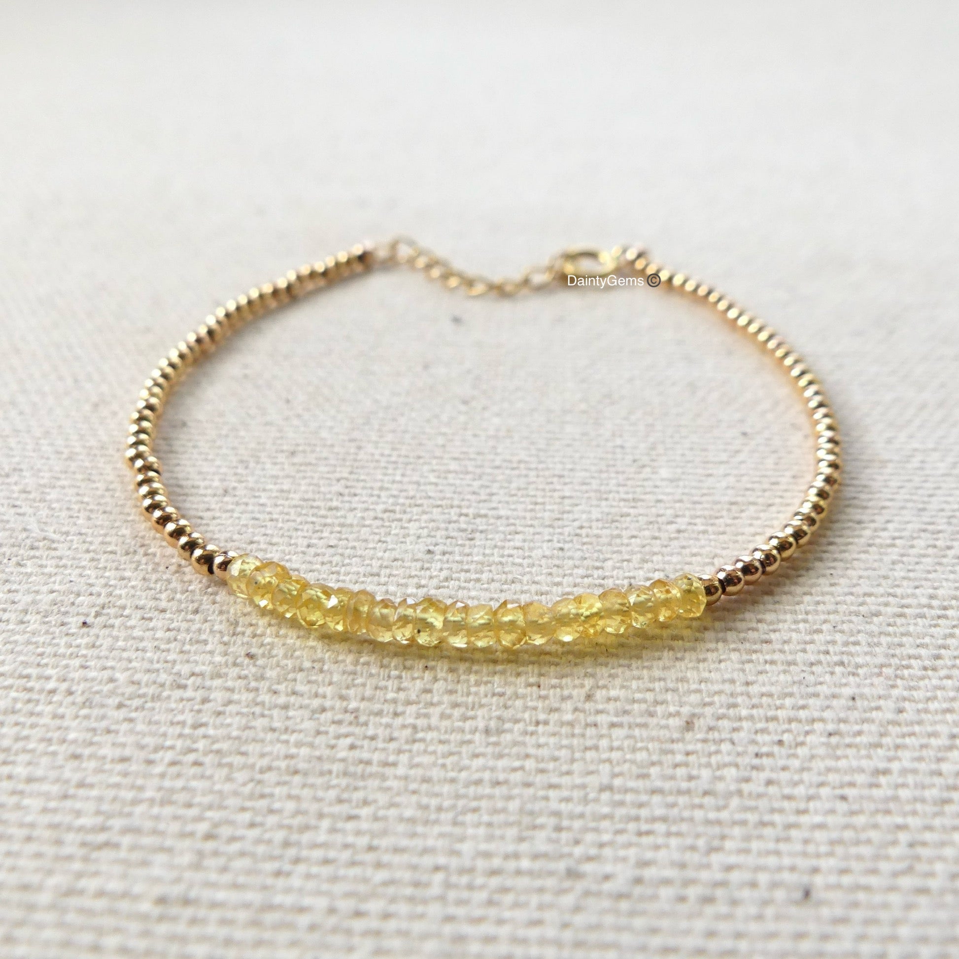 dainty yellow sapphire bracelet September birthstone delicate jewelry meaningful gift unique handmade