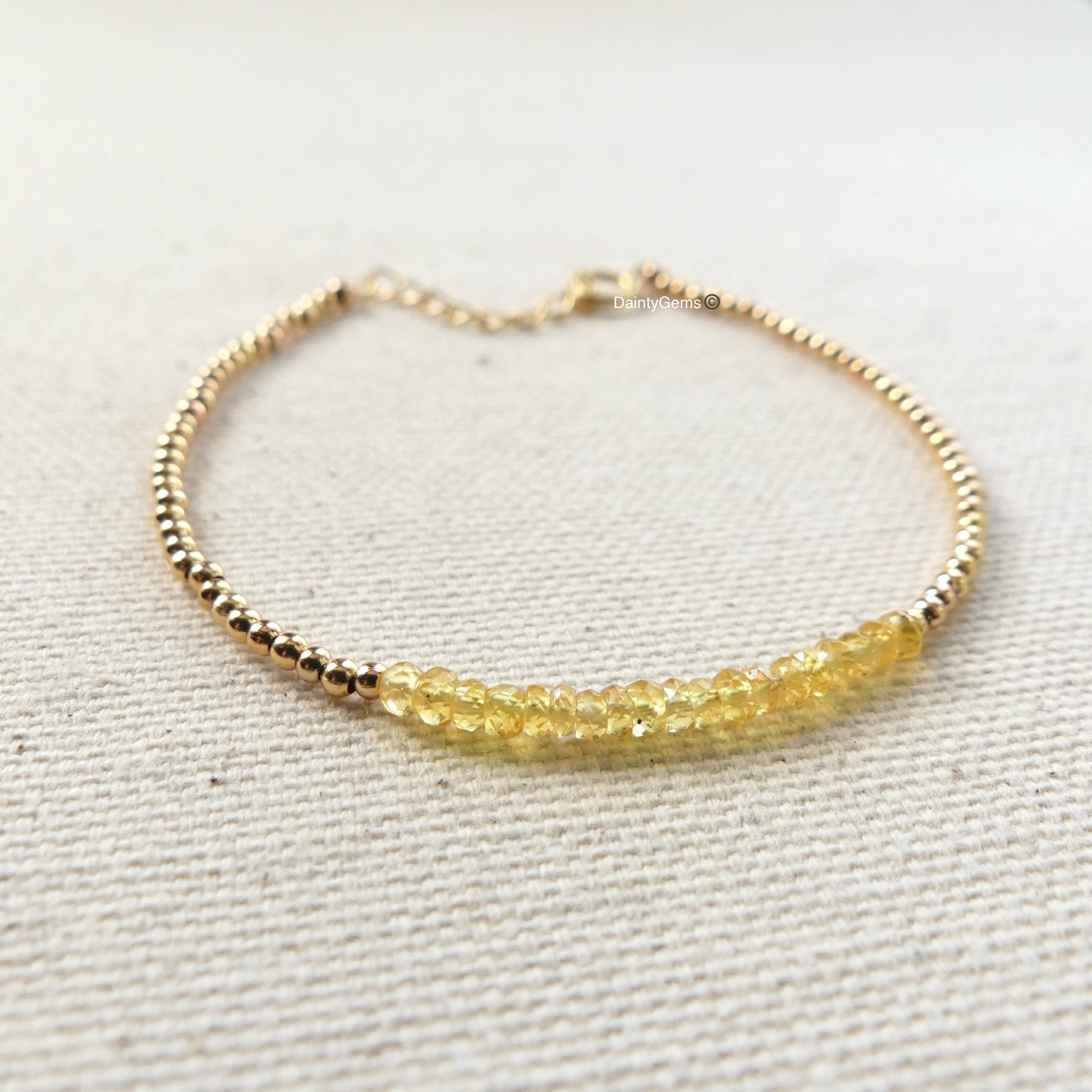 dainty yellow sapphire bracelet September birthstone delicate jewelry meaningful gift unique handmade