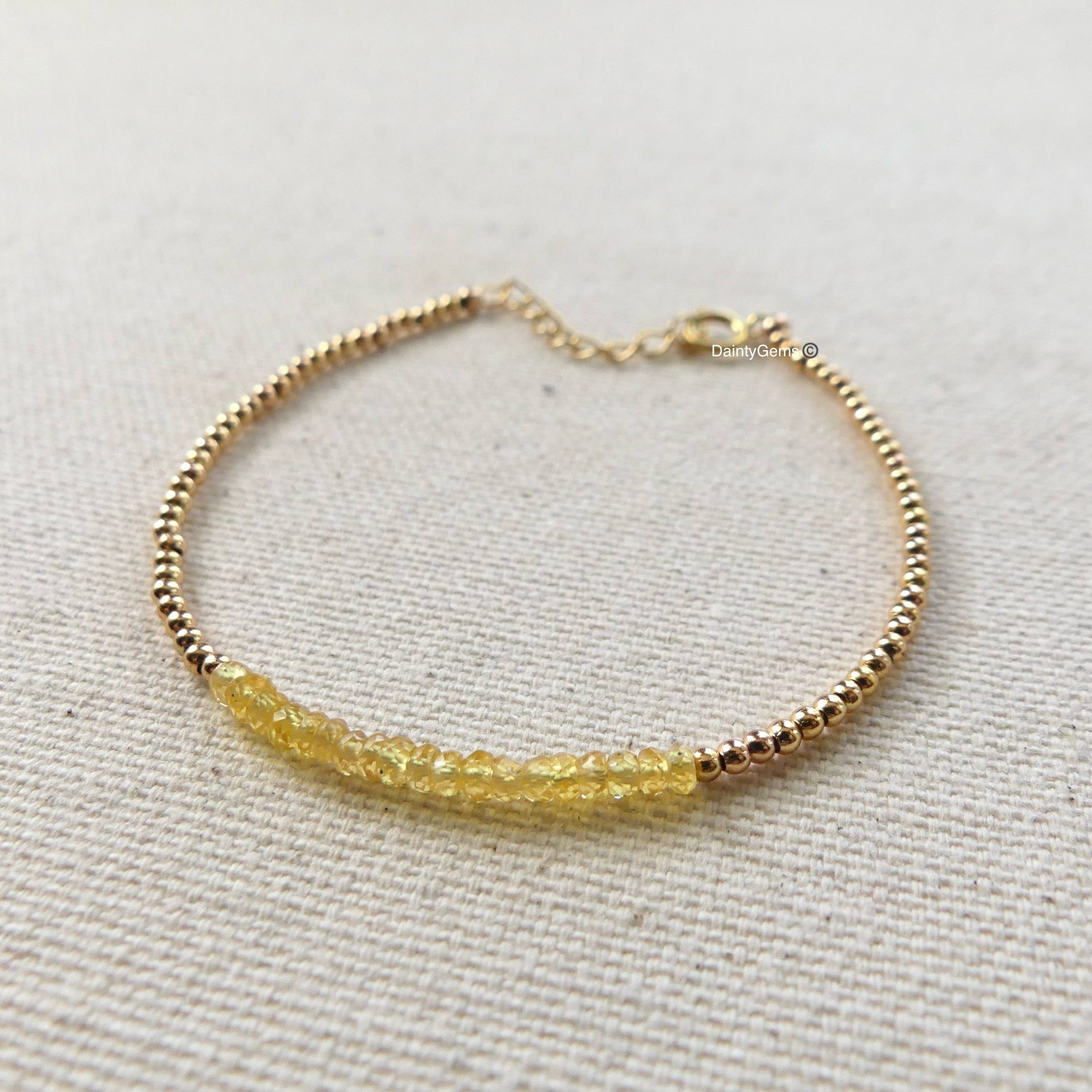 dainty yellow sapphire bracelet September birthstone delicate jewelry meaningful gift unique handmade