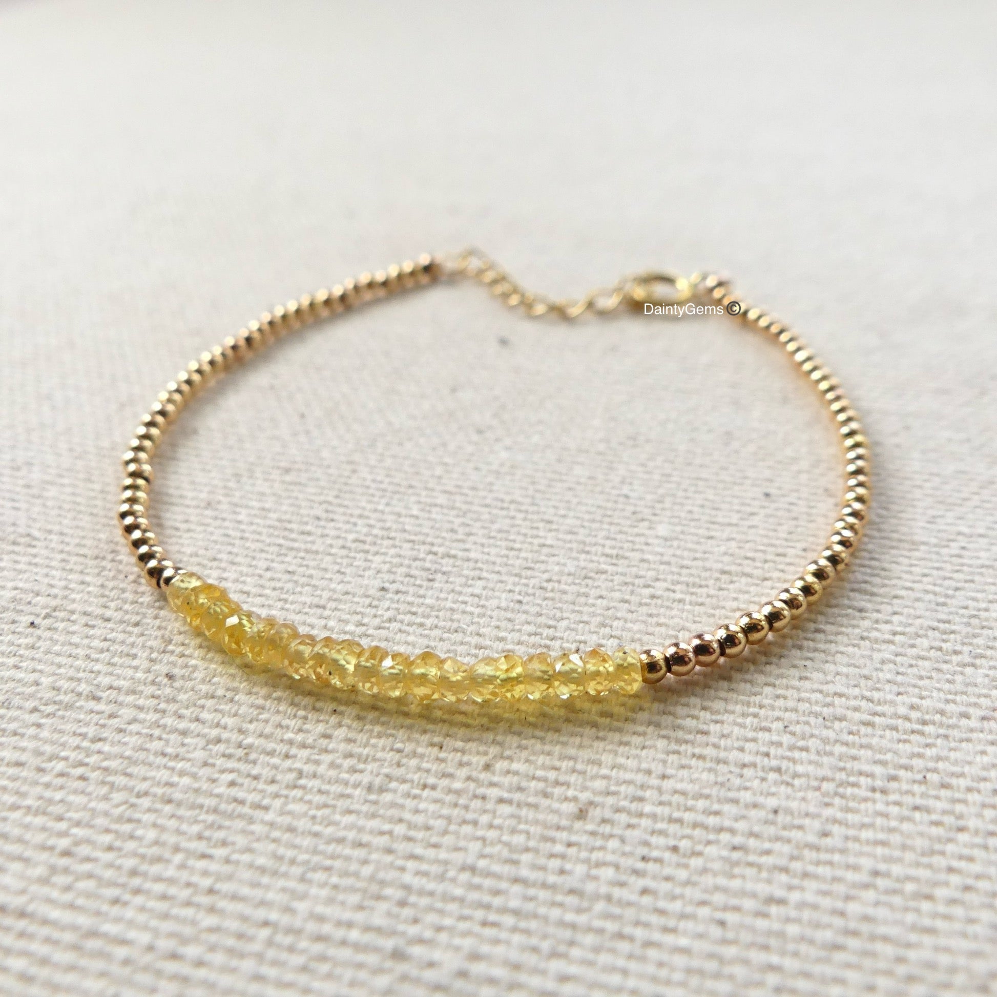 dainty yellow sapphire bracelet September birthstone delicate jewelry meaningful gift unique handmade