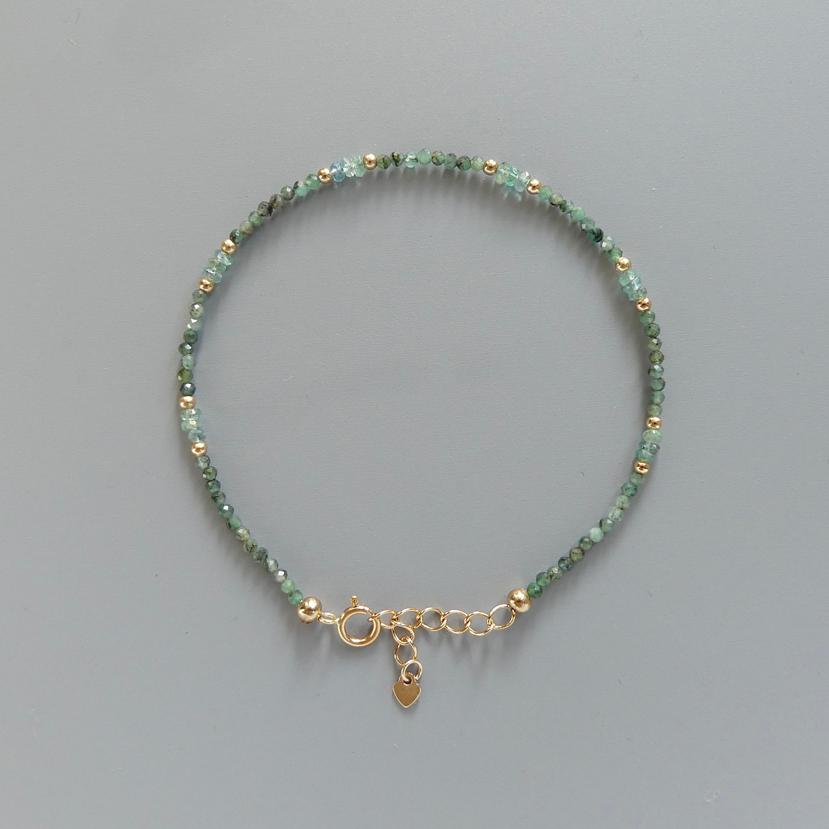 Dainty Emerald Bracelet Simple Zambian Emerald Beaded Green Crystal Jewelry Minimalist May Birthstone Gift 20th Anniversary Bridesmaid Gift