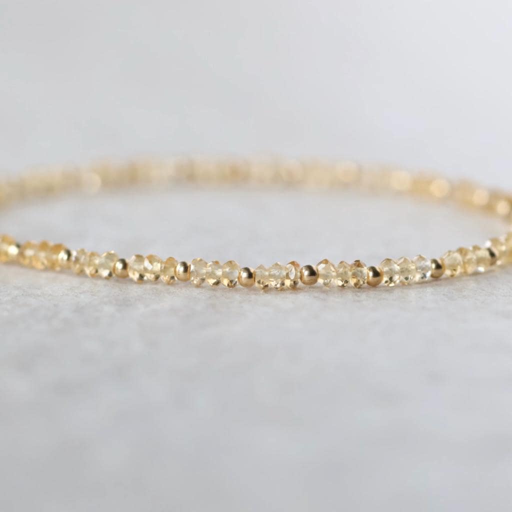 Tiny Citrine Bracelet Dainty Gemstone Beaded Bracelet Yellow Crystal Minimalist Jewelry November Birthstone Gift for Women Mom Wife Daughter