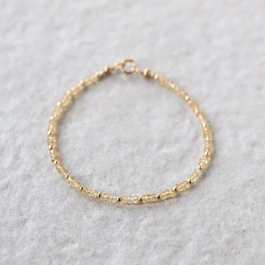 Tiny Citrine Bracelet Dainty Gemstone Beaded Bracelet Yellow Crystal Minimalist Jewelry November Birthstone Gift for Women Mom Wife Daughter
