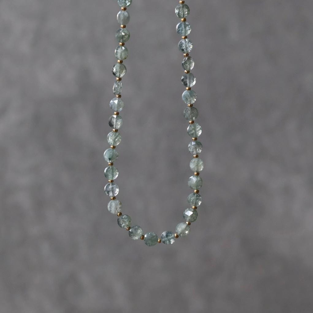 Dainty Moss Aquamarine Necklace Beaded Choker Layering Simple Necklace Minimalist Jewelry Gift March Birthstone Mom Wife Bridesmaids