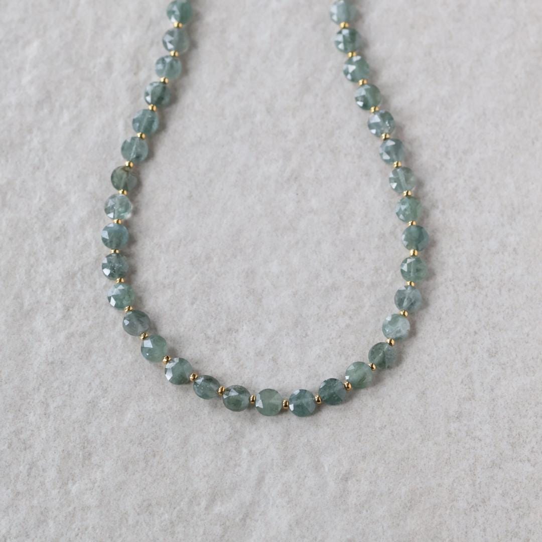 Dainty Moss Aquamarine Necklace Beaded Choker Layering Simple Necklace Minimalist Jewelry Gift March Birthstone Mom Wife Bridesmaids