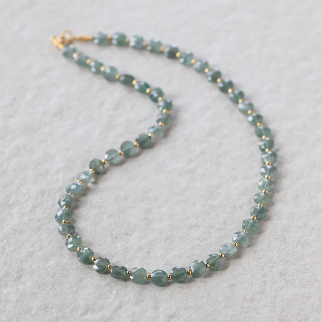 Dainty Moss Aquamarine Necklace Beaded Choker Layering Simple Necklace Minimalist Jewelry Gift March Birthstone Mom Wife Bridesmaids