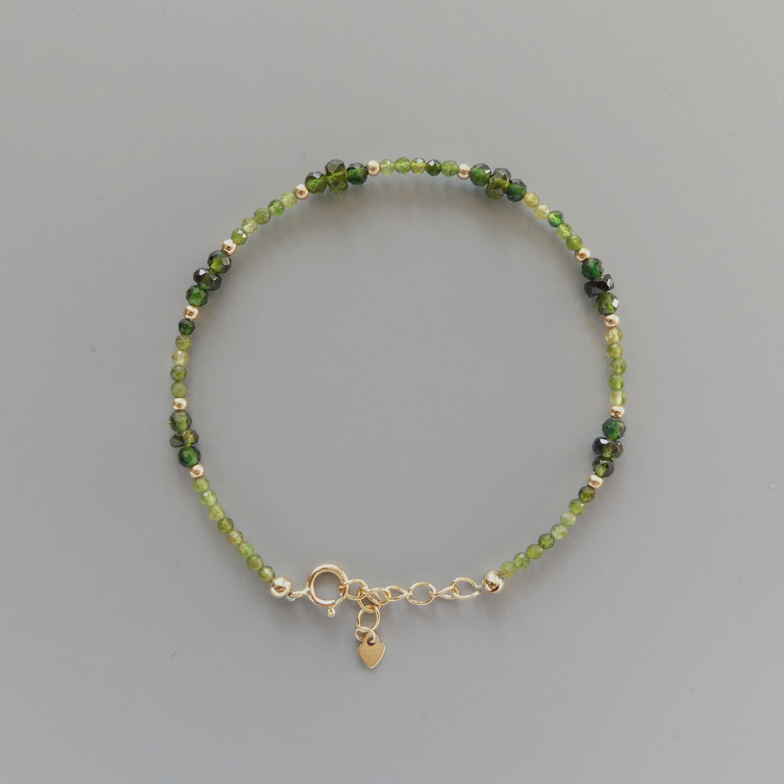 Dainty Bracelet Green Tourmaline Beaded Bracelet Gold Filled Minimalist Jewelry Stacking Bracelet Delicate October Birthstone Gift for Women