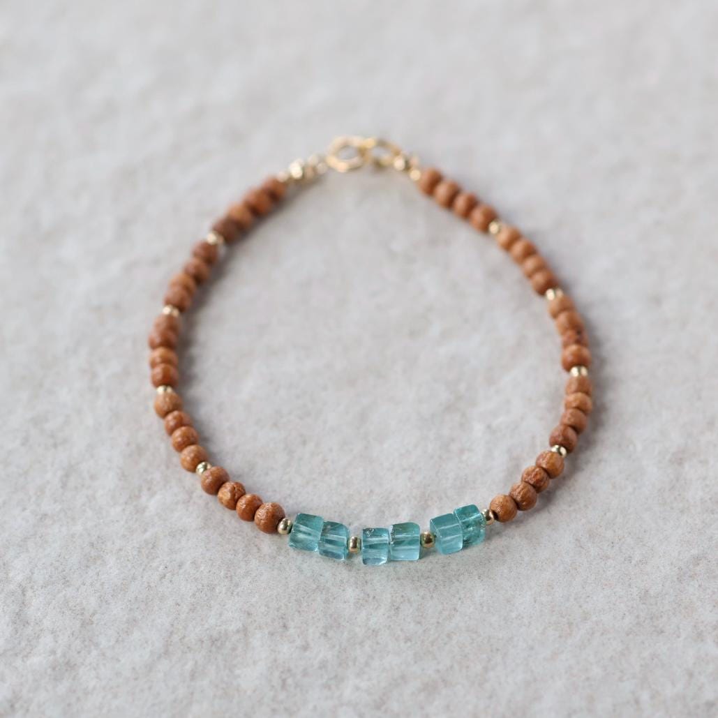 Tiny Sandalwood Bracelet Apatite Dainty Gemstone Beaded Bracelet Blue Crystal Stacking Jewelry Minimalist Birthday Gift Mom Wife Bridesmaids