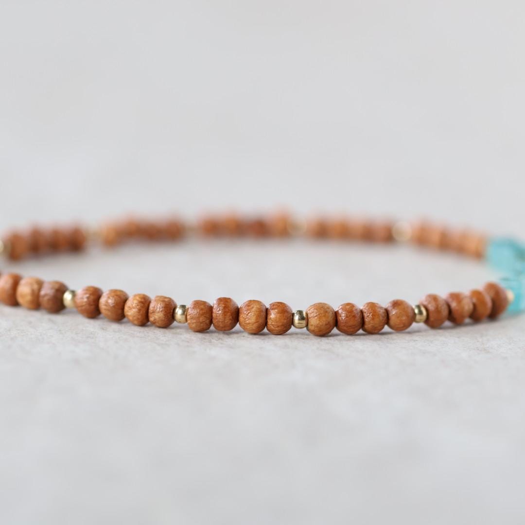 Tiny Sandalwood Bracelet Apatite Dainty Gemstone Beaded Bracelet Blue Crystal Stacking Jewelry Minimalist Birthday Gift Mom Wife Bridesmaids
