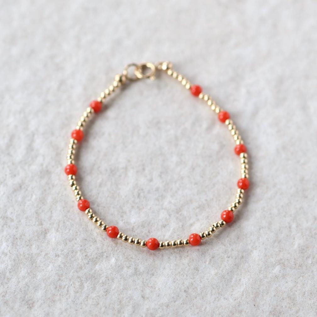 Italian Coral Bracelet Dainty Red Coral Jewelry Minimalist Gold Filled Beads Bracelet October Birthstone 35th anniversary gift bridesmaid