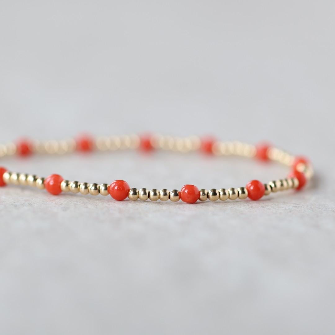 Italian Coral Bracelet Dainty Red Coral Jewelry Minimalist Gold Filled Beads Bracelet October Birthstone 35th anniversary gift bridesmaid
