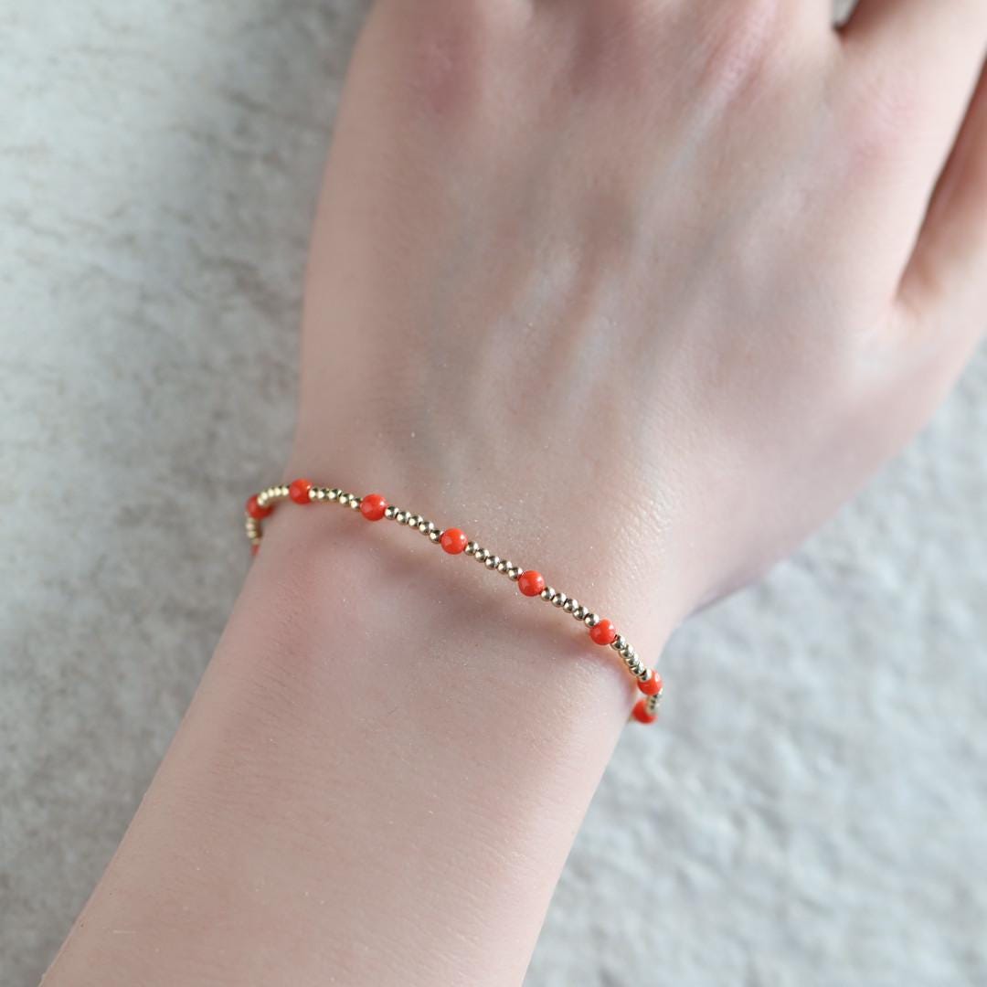 Italian Coral Bracelet Dainty Red Coral Jewelry Minimalist Gold Filled Beads Bracelet October Birthstone 35th anniversary gift bridesmaid