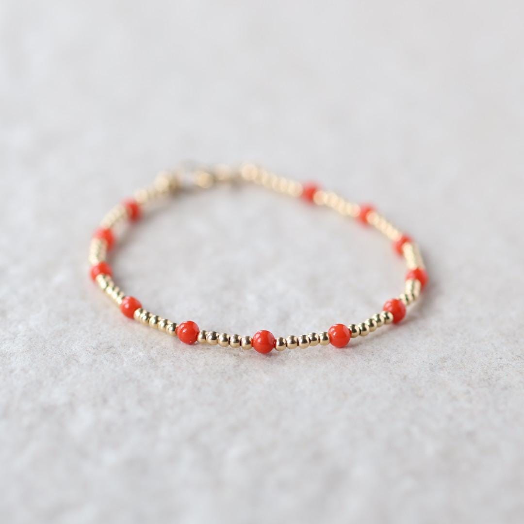 Italian Coral Bracelet Dainty Red Coral Jewelry Minimalist Gold Filled Beads Bracelet October Birthstone 35th anniversary gift bridesmaid