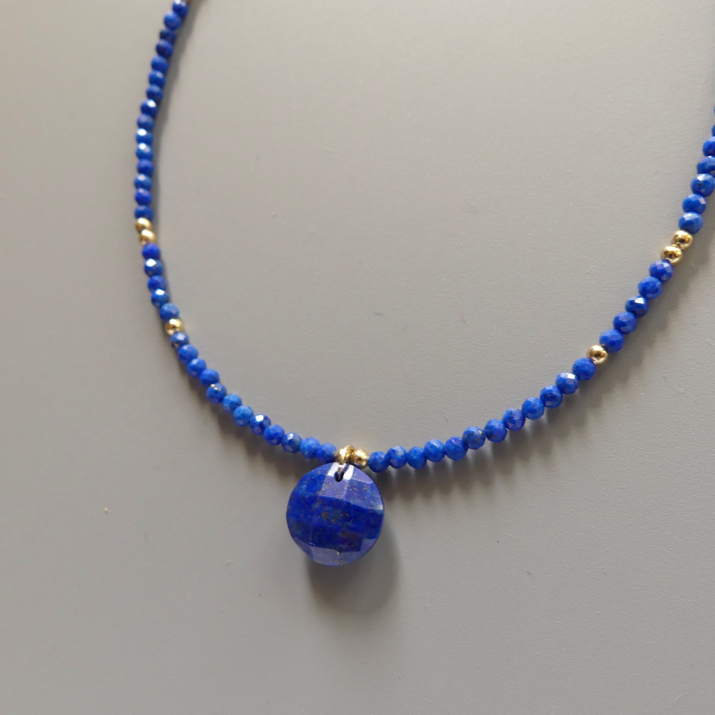 Tiny Lapis Beaded Necklace Layering Dainty Lapis Choker Minimalist Jewelry Gold Filled Birthday Gift For Women September Birthstone
