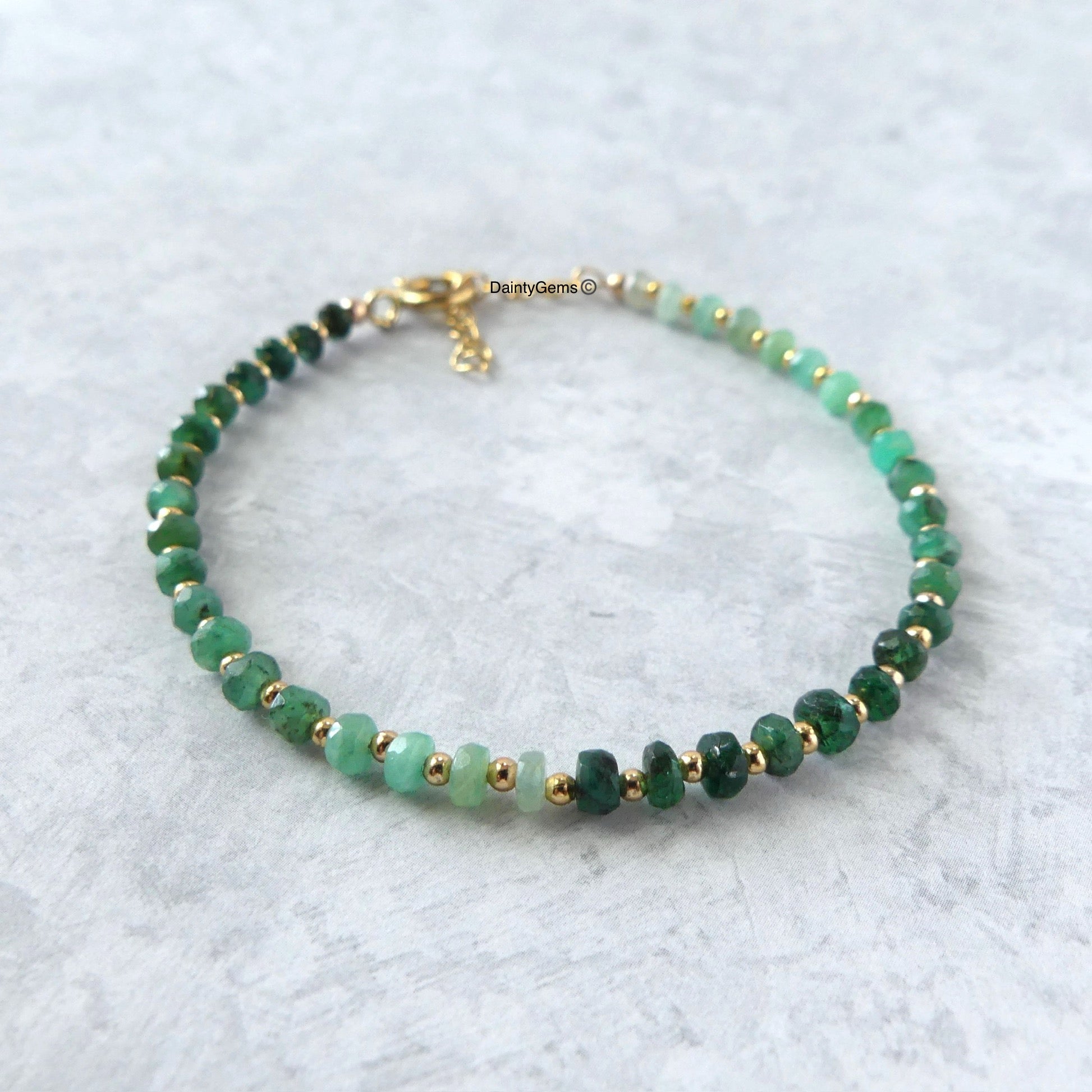 dainty ombre emerald bracelet May birthstone meaningful jewelry gift unique handcrafted