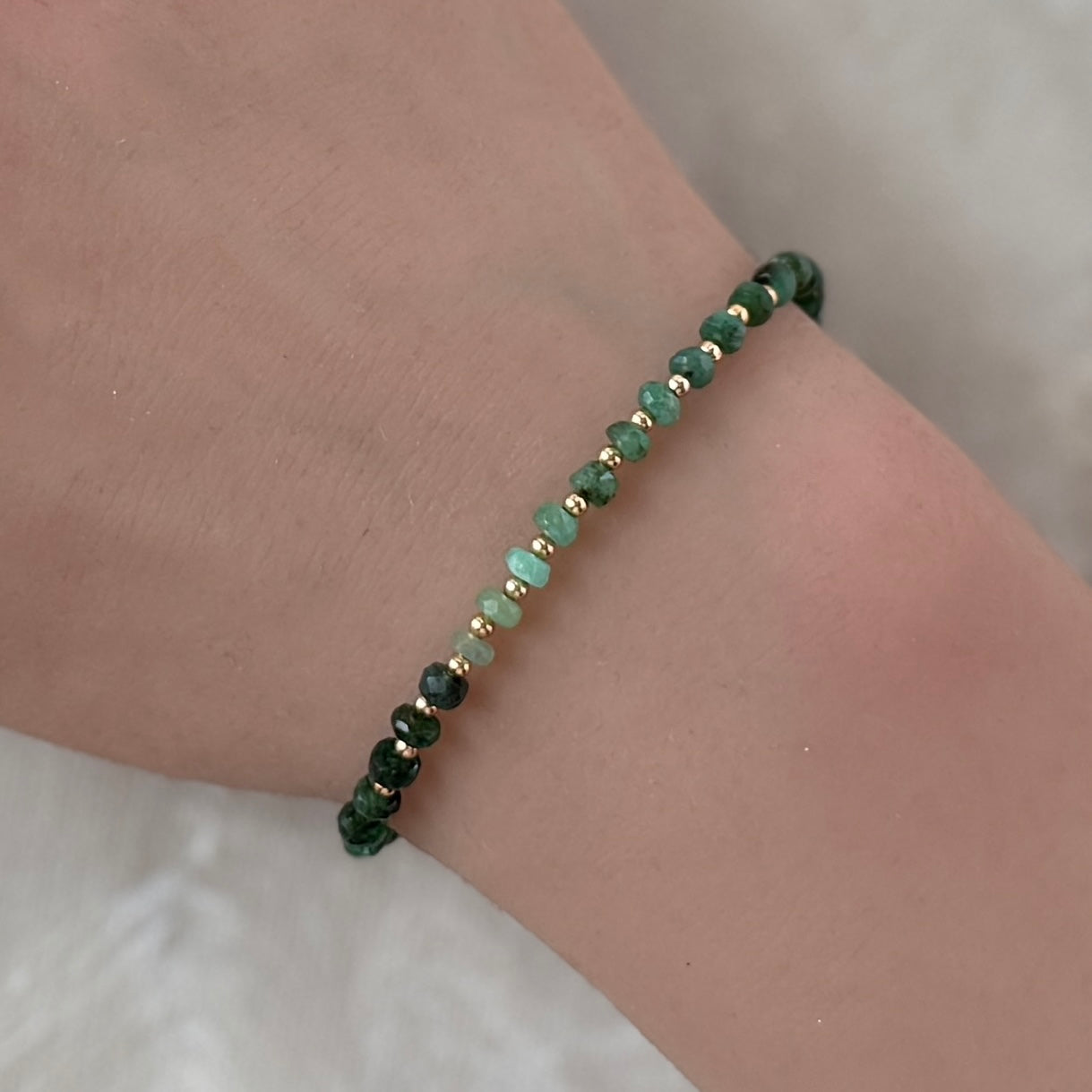 dainty ombre emerald bracelet May birthstone meaningful jewelry gift unique handcrafted