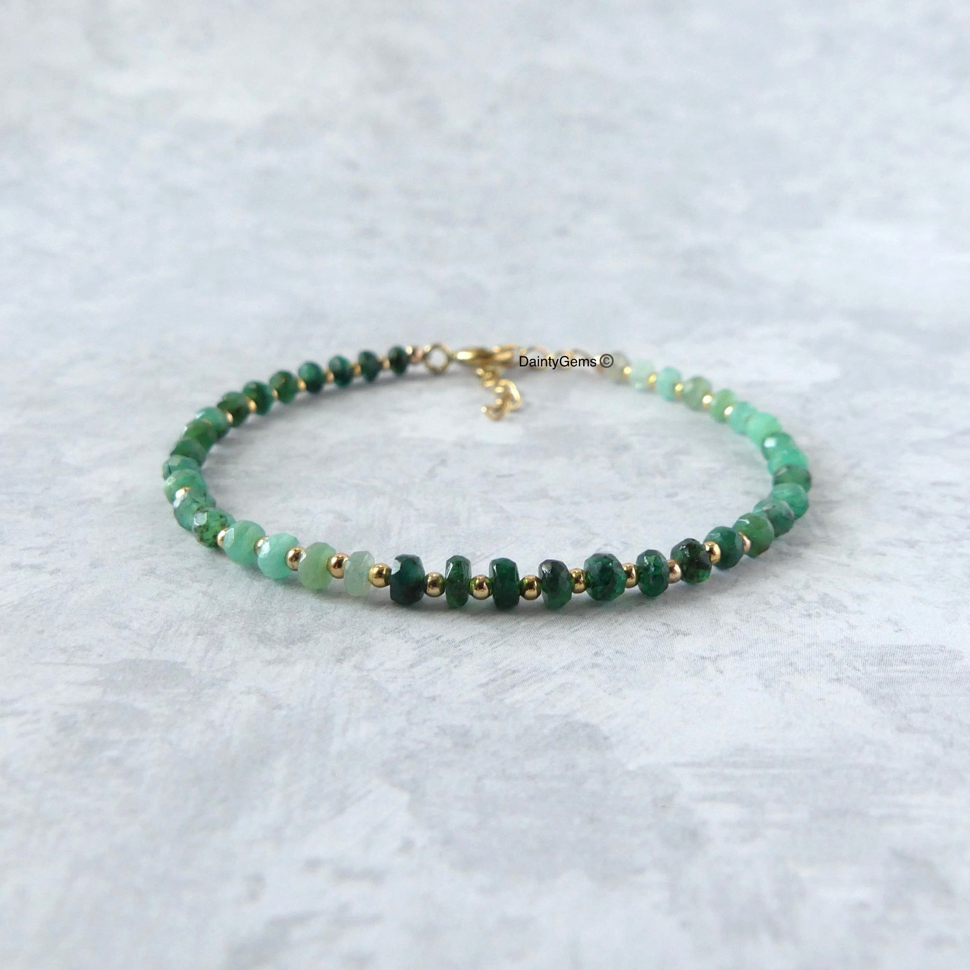 dainty ombre emerald bracelet May birthstone meaningful jewelry gift unique handcrafted