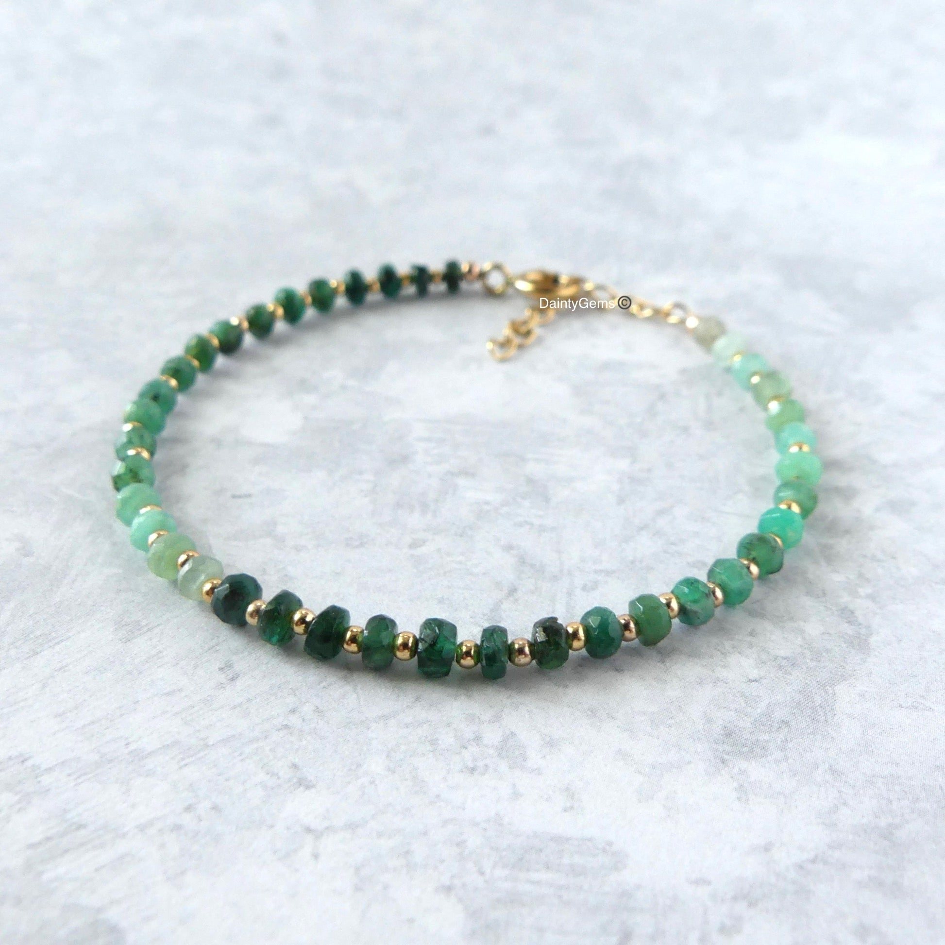 dainty ombre emerald bracelet May birthstone meaningful jewelry gift unique handcrafted