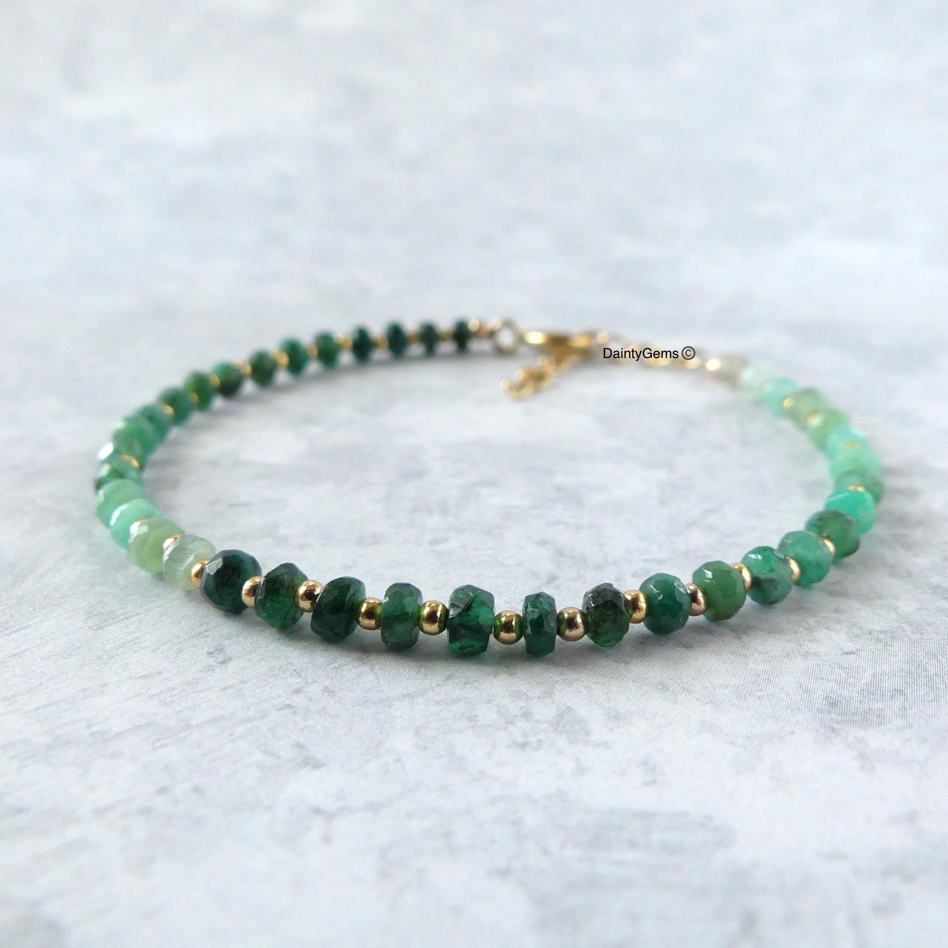 dainty ombre emerald bracelet May birthstone meaningful jewelry gift unique handcrafted