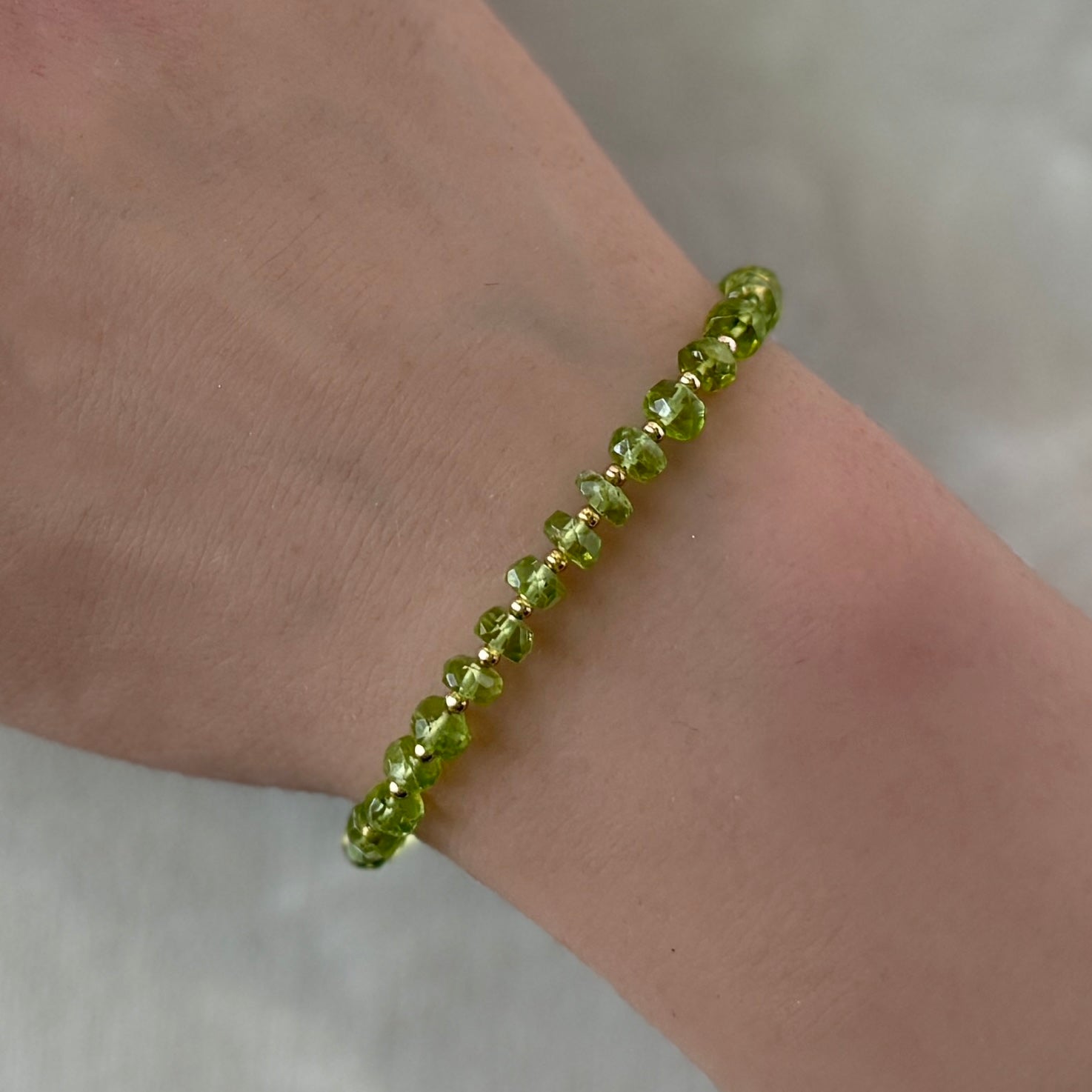 Peridot delicate bracelet gold filled August birthstone meaningful gift unique handcrafted