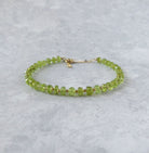 Peridot delicate bracelet gold filled August birthstone meaningful gift unique handcrafted