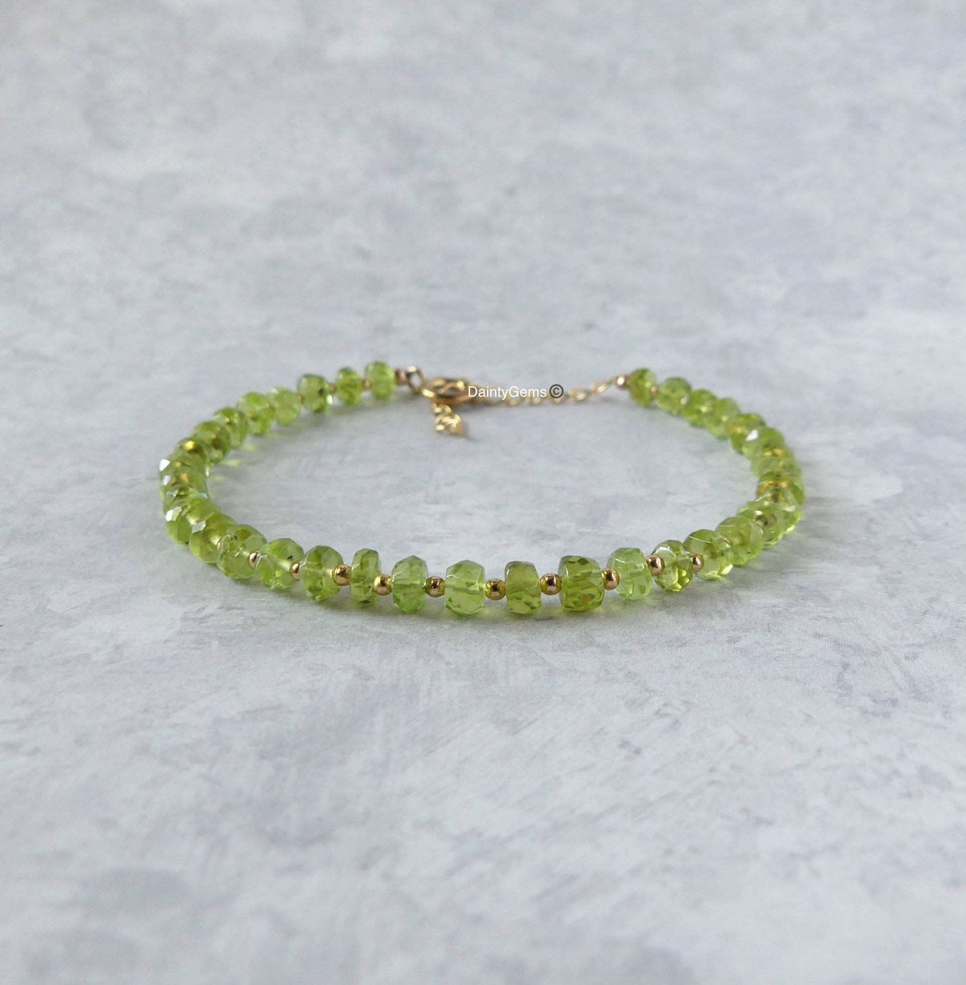 Peridot delicate bracelet gold filled August birthstone meaningful gift unique handcrafted