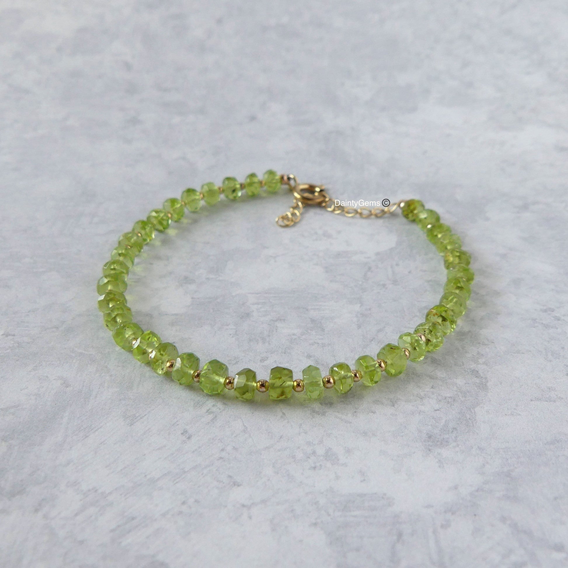 Peridot delicate bracelet gold filled August birthstone meaningful gift unique handcrafted