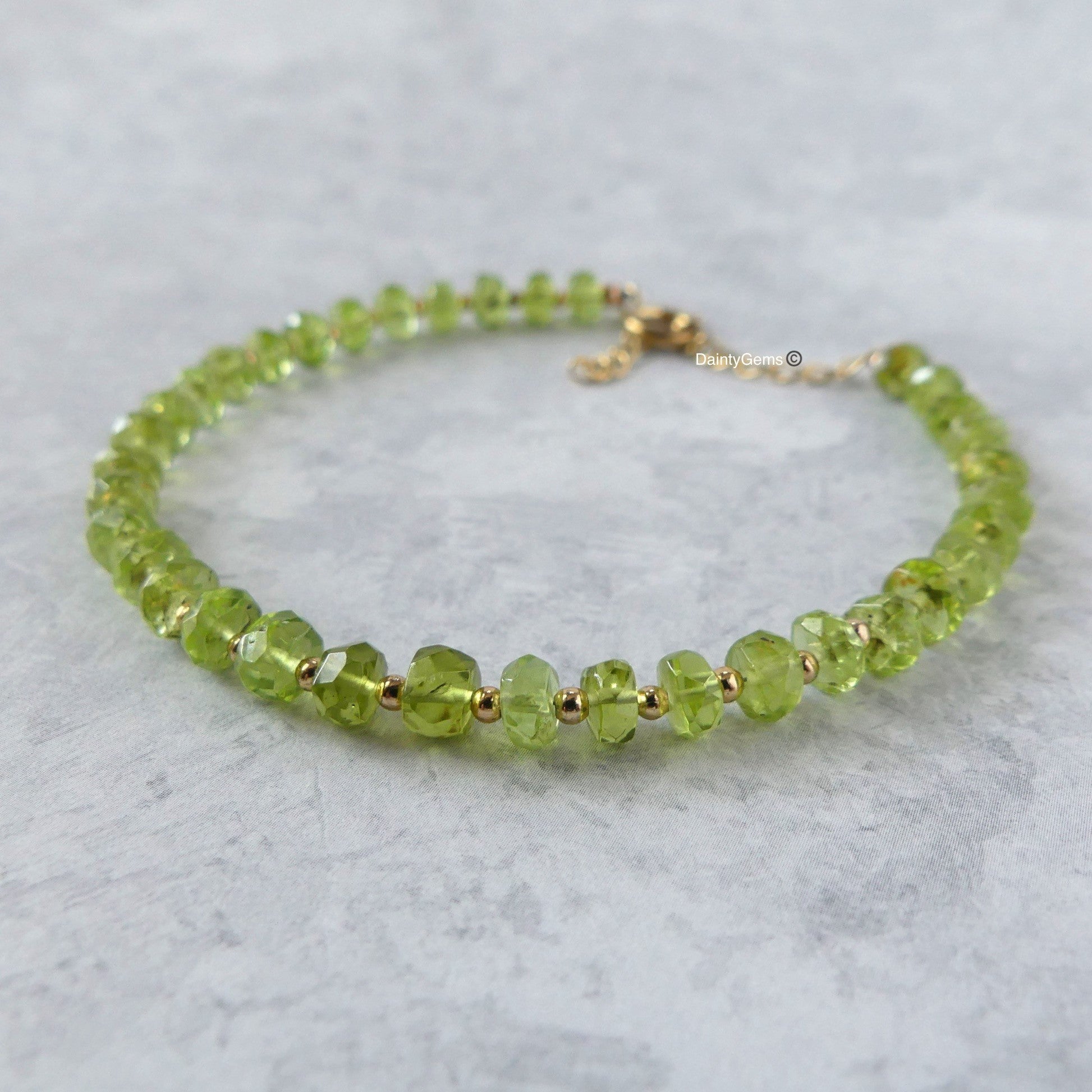 Peridot delicate bracelet gold filled August birthstone meaningful gift unique handcrafted