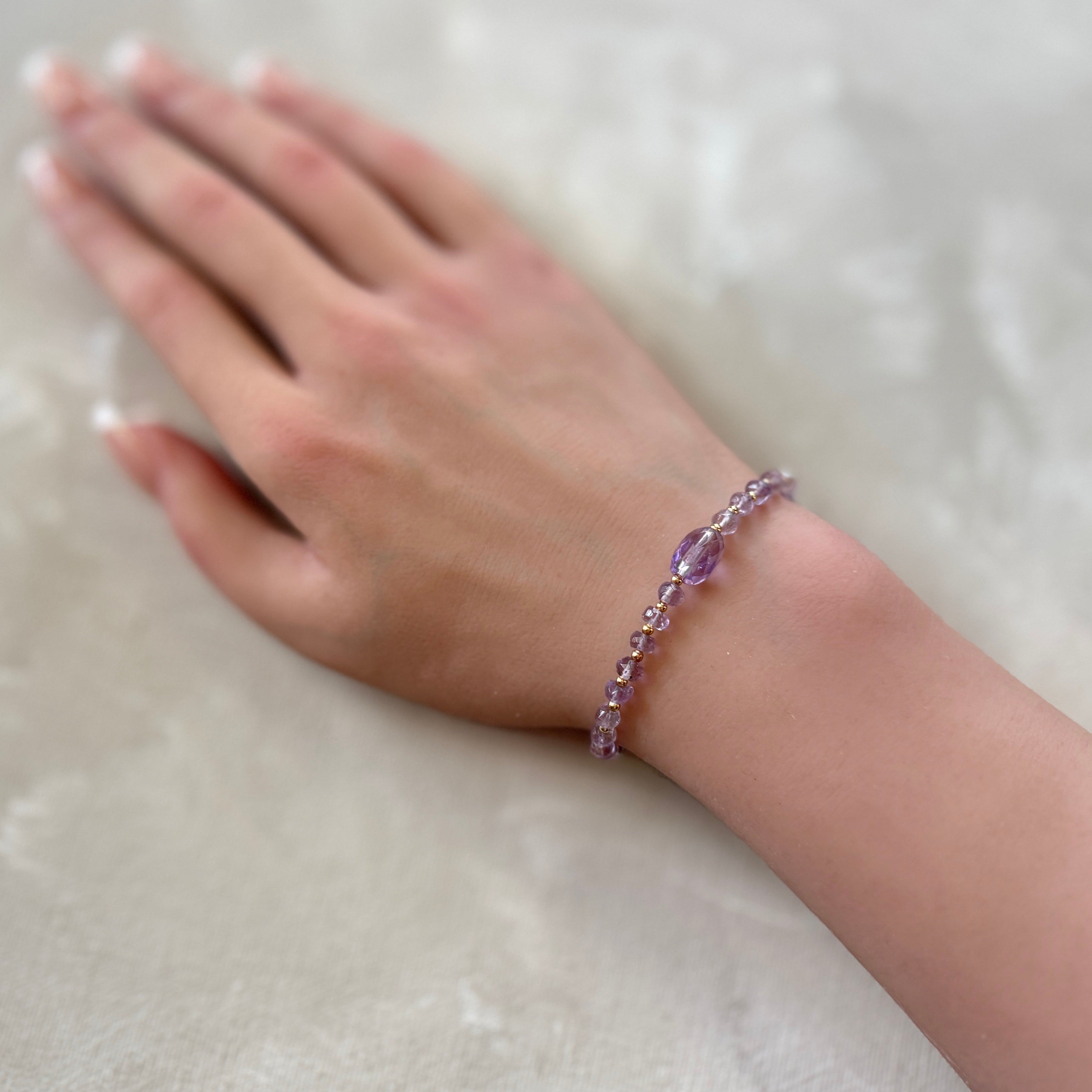 delicate pink amethyst beaded bracelet February birthstone jewelry meaningful gift unique and handmade 