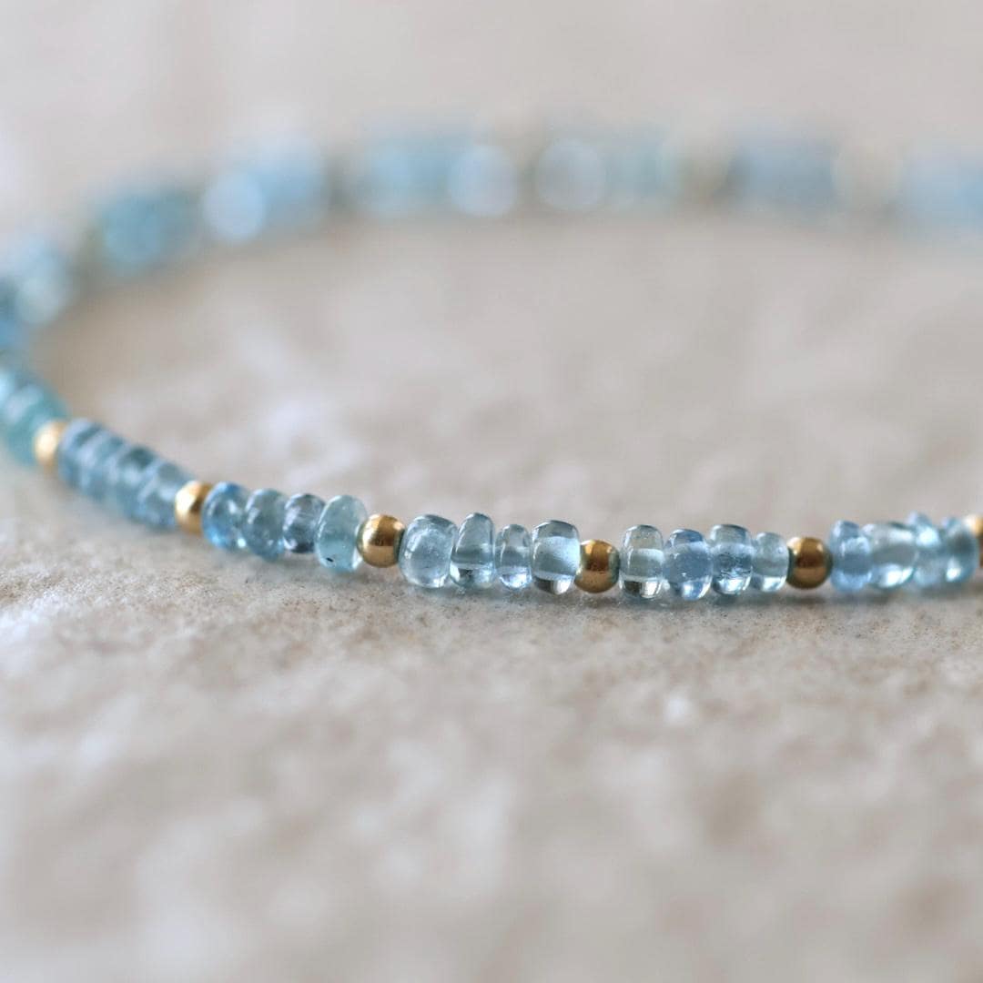 Tiny Aquamarine Bracelet Dainty Gemstone Beaded Bracelet Blue Crystal Jewelry Minimalist March Birthstone Birthday Gift Mom Wife Bridesmaids