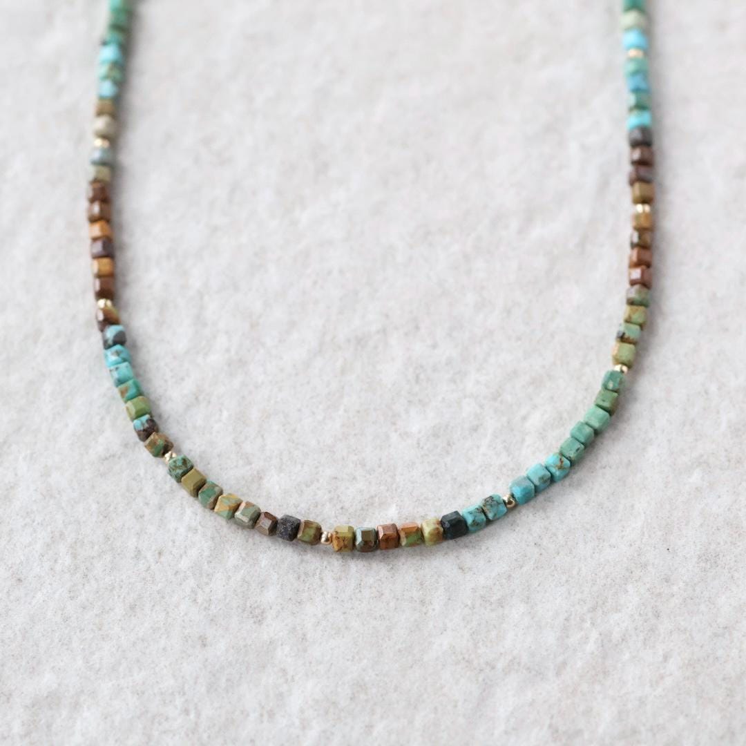 Dainty Arizona Turquoise Necklace Beaded Choker Layering Gemstone Crystal Necklace Minimalist Jewelry Gift December Birthstone Mom Wife Aunt