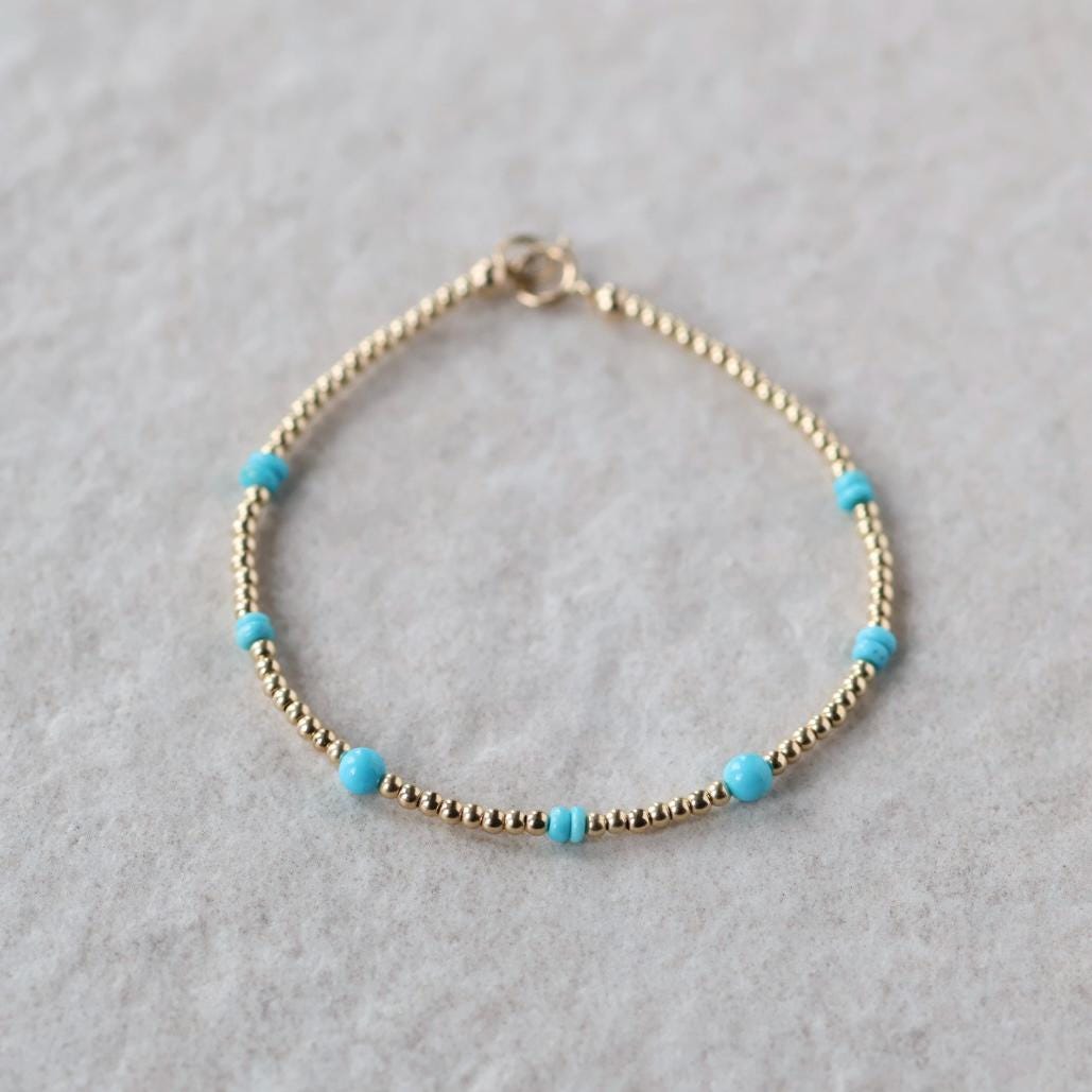 Sleeping Beauty Turquoise Bracelet Dainty Gold Filled Beads December Birthstone Minimalist Jewelry Silver Bracelet Birthday Gift Bride Wife