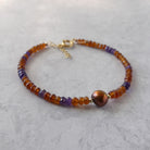 spessartine garnet and amethyst dainty bracelet with pearl