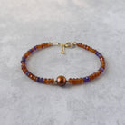 spessartine garnet and amethyst dainty bracelet with pearl