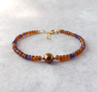 spessartine garnet and amethyst dainty bracelet with pearl