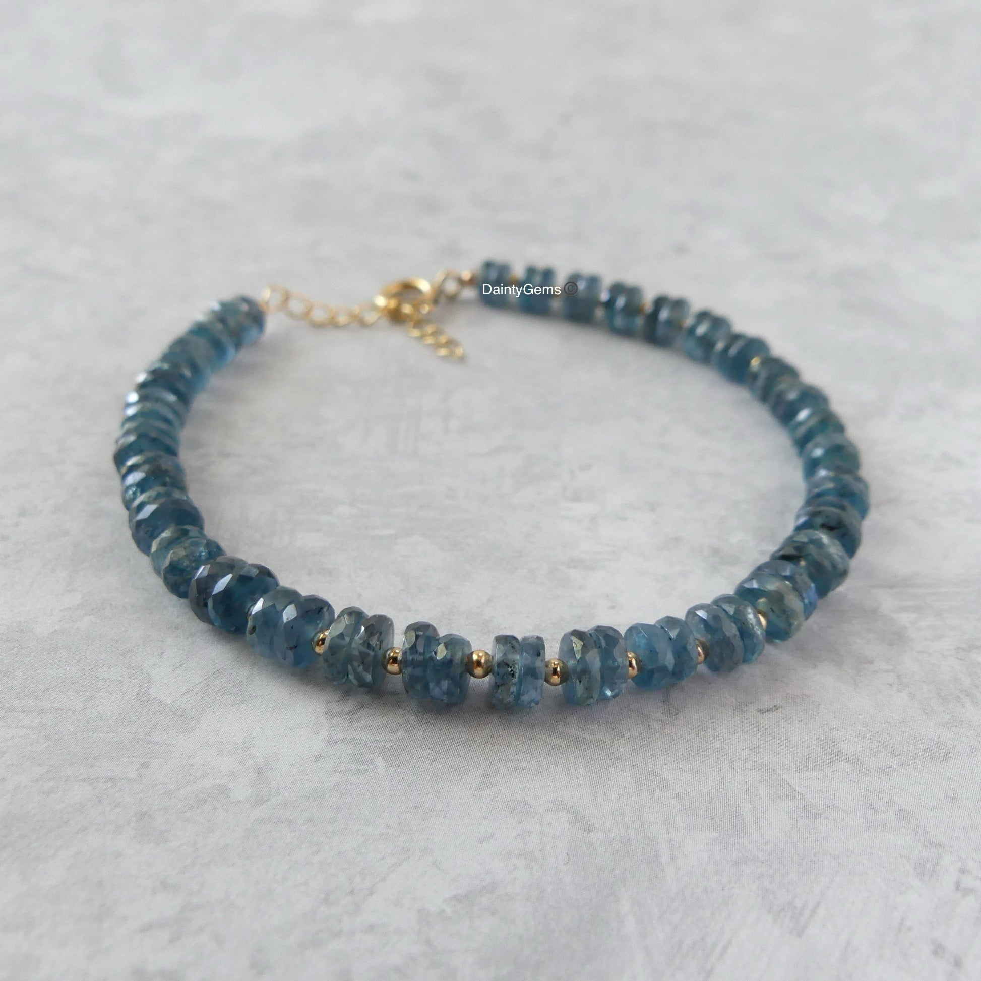 rare teal kyanite rondel beaded bracelet meaningful jewelry gift