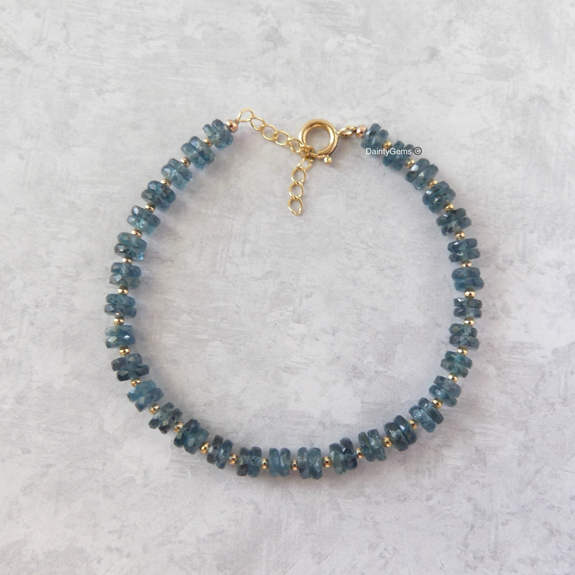 rare teal kyanite rondel beaded bracelet meaningful jewelry gift