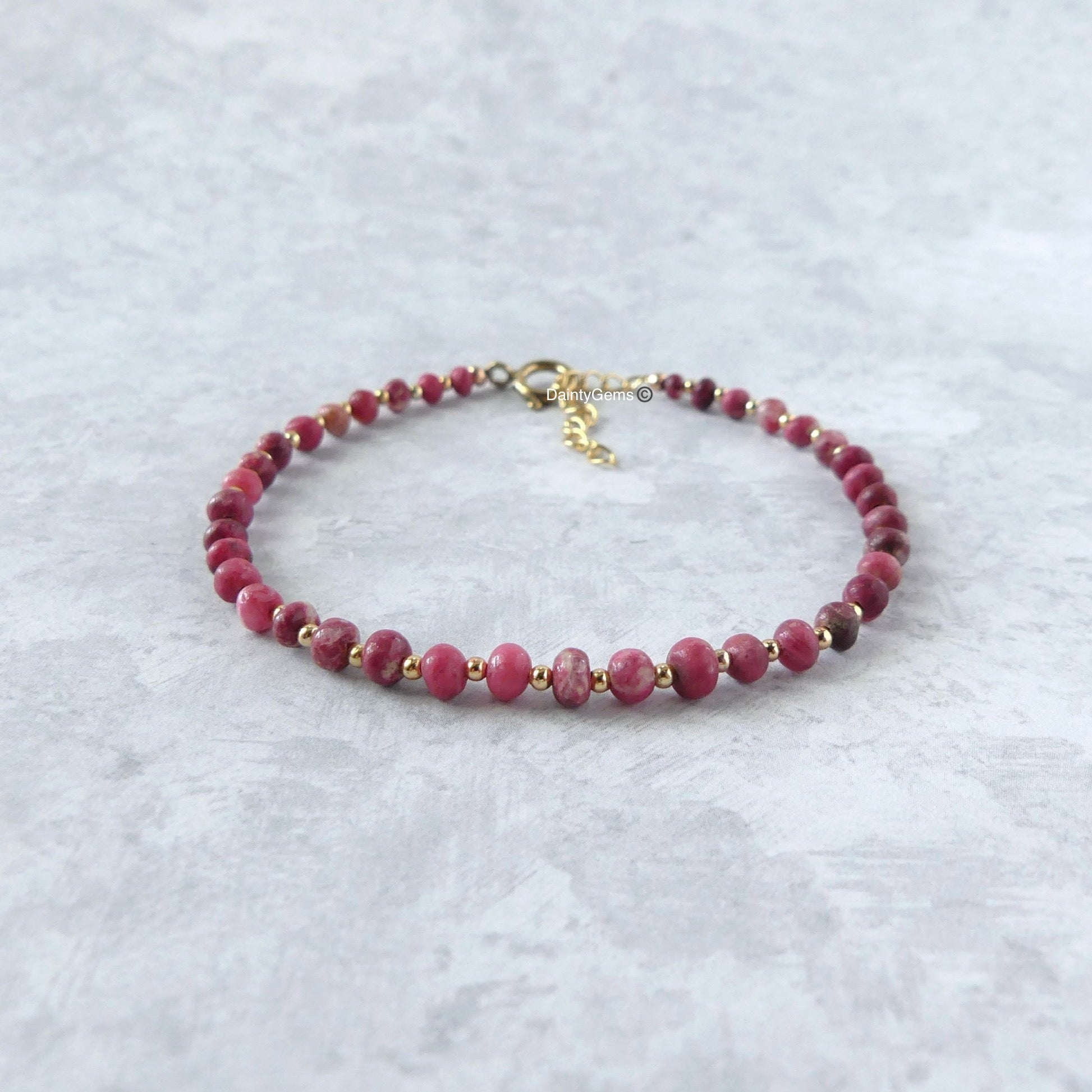 Norwegian thulite delicate bracelet gold filled meaningful jewelry gift unique handcrafted