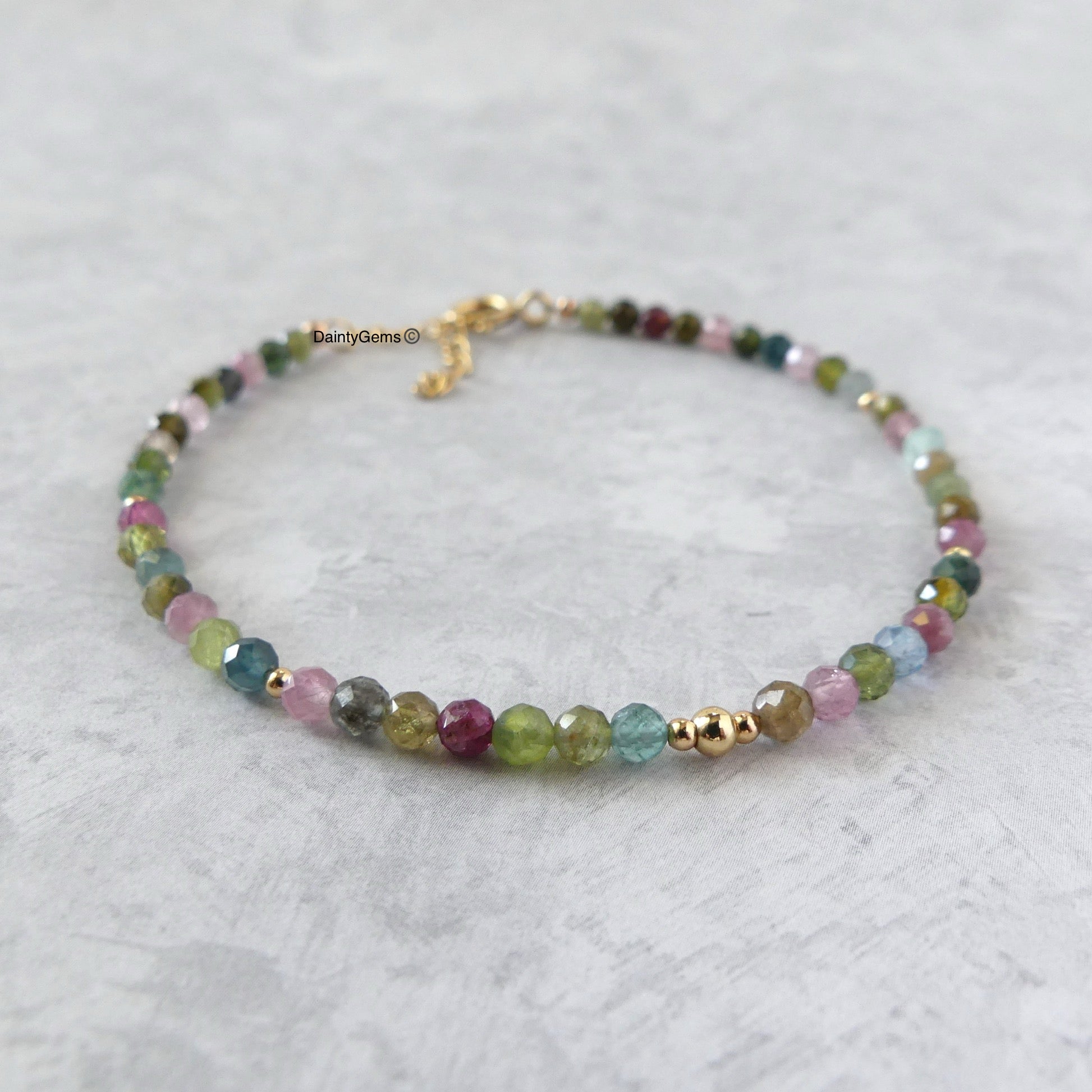 dainty watermelon tourmaline beaded bracelet October birthstone jewelry gift