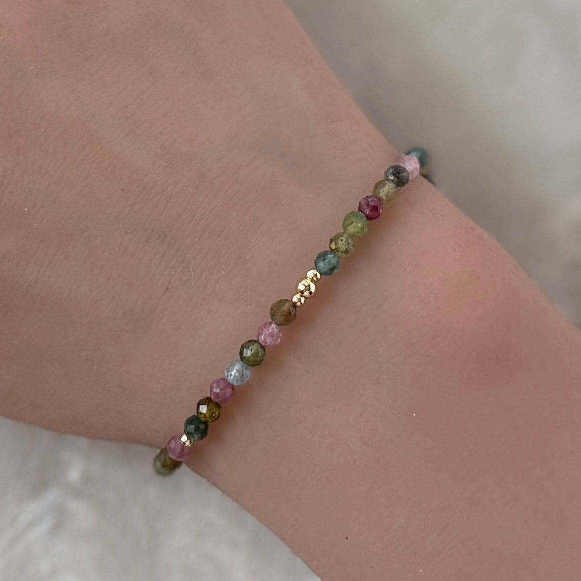 dainty watermelon tourmaline beaded bracelet October birthstone jewelry gift