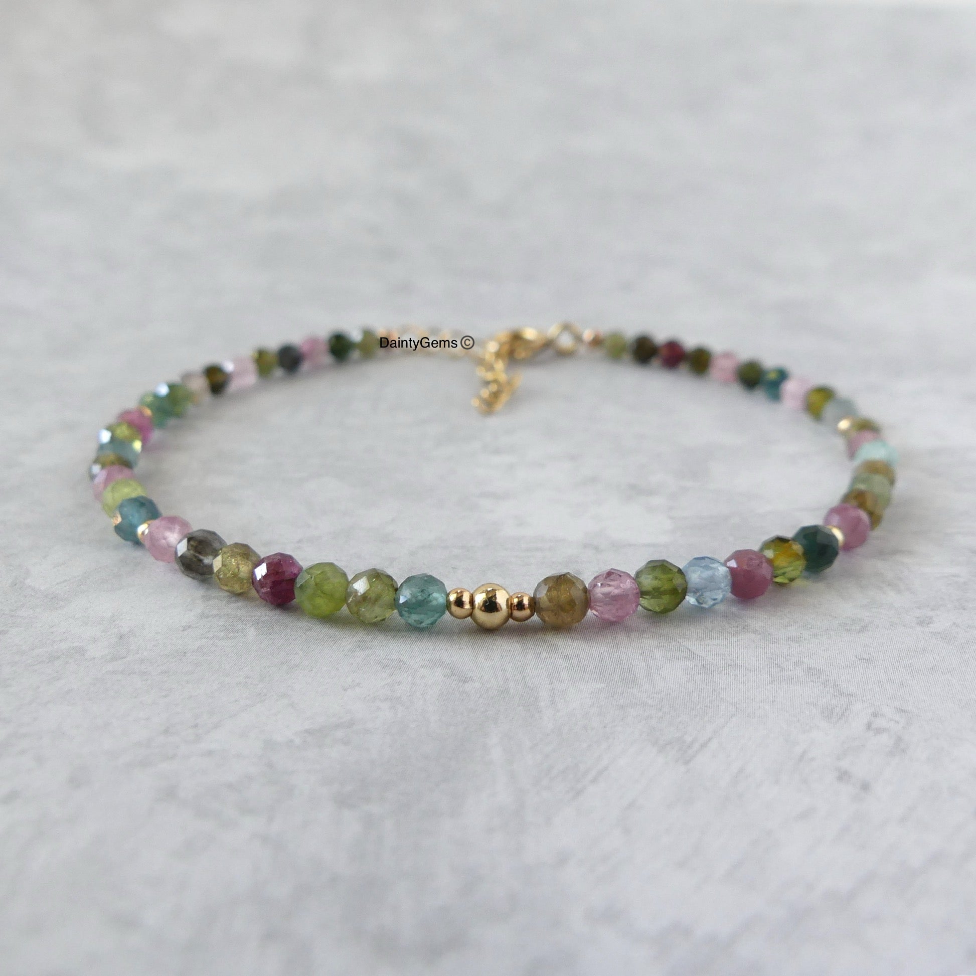 dainty watermelon tourmaline beaded bracelet October birthstone jewelry gift