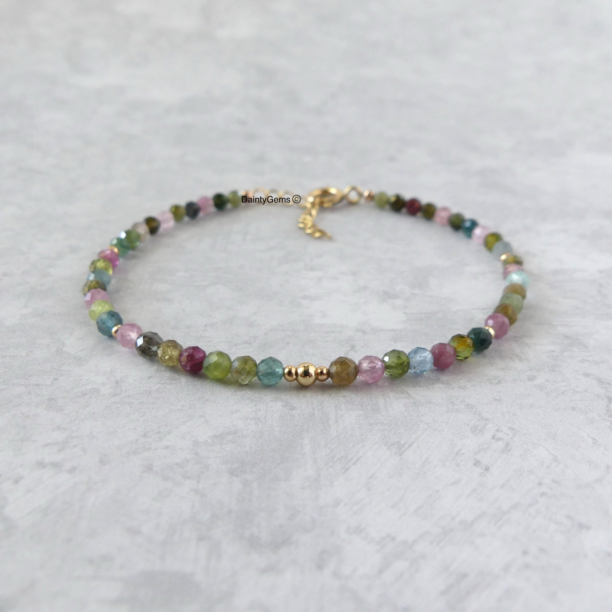 dainty watermelon tourmaline beaded bracelet October birthstone jewelry gift