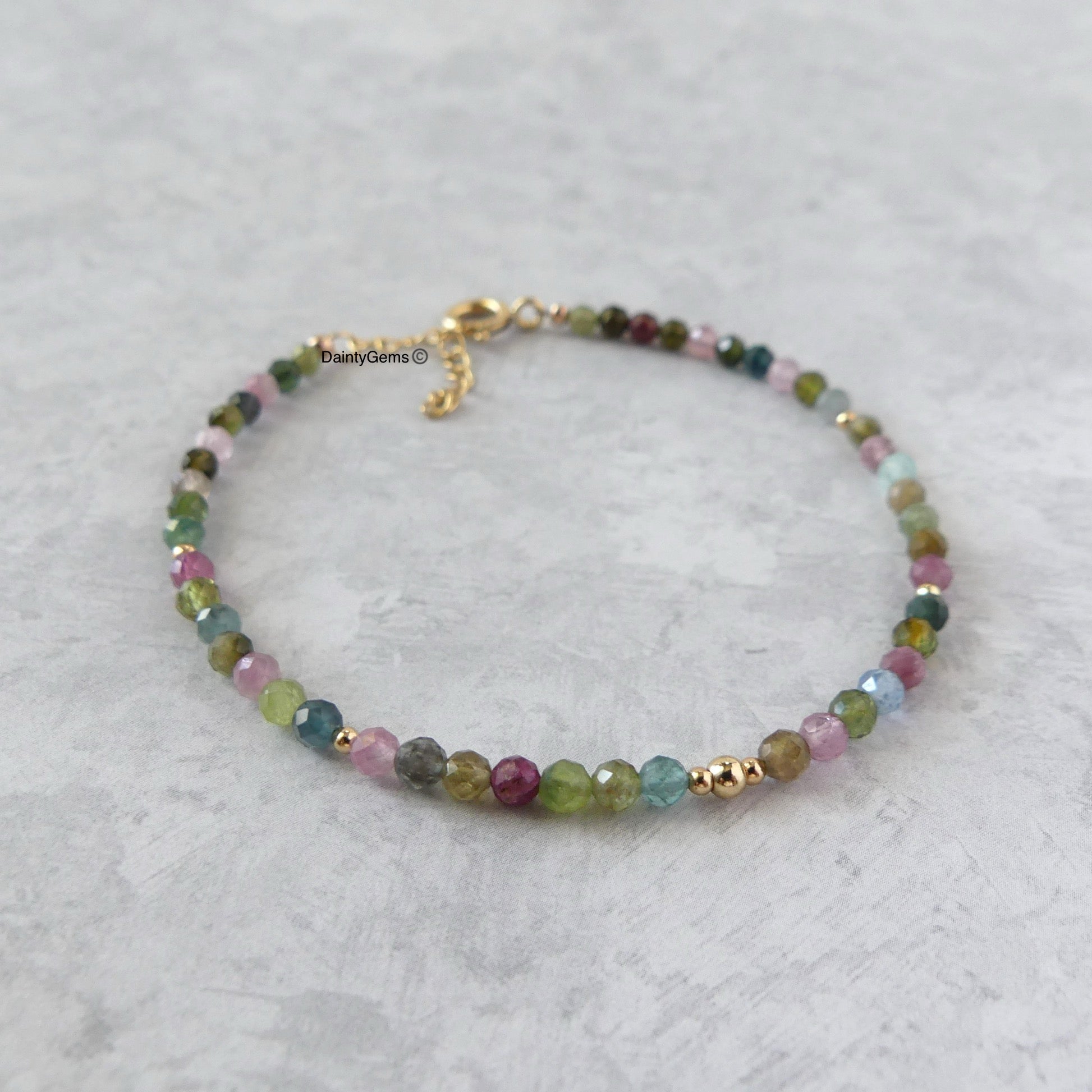 dainty watermelon tourmaline beaded bracelet October birthstone jewelry gift