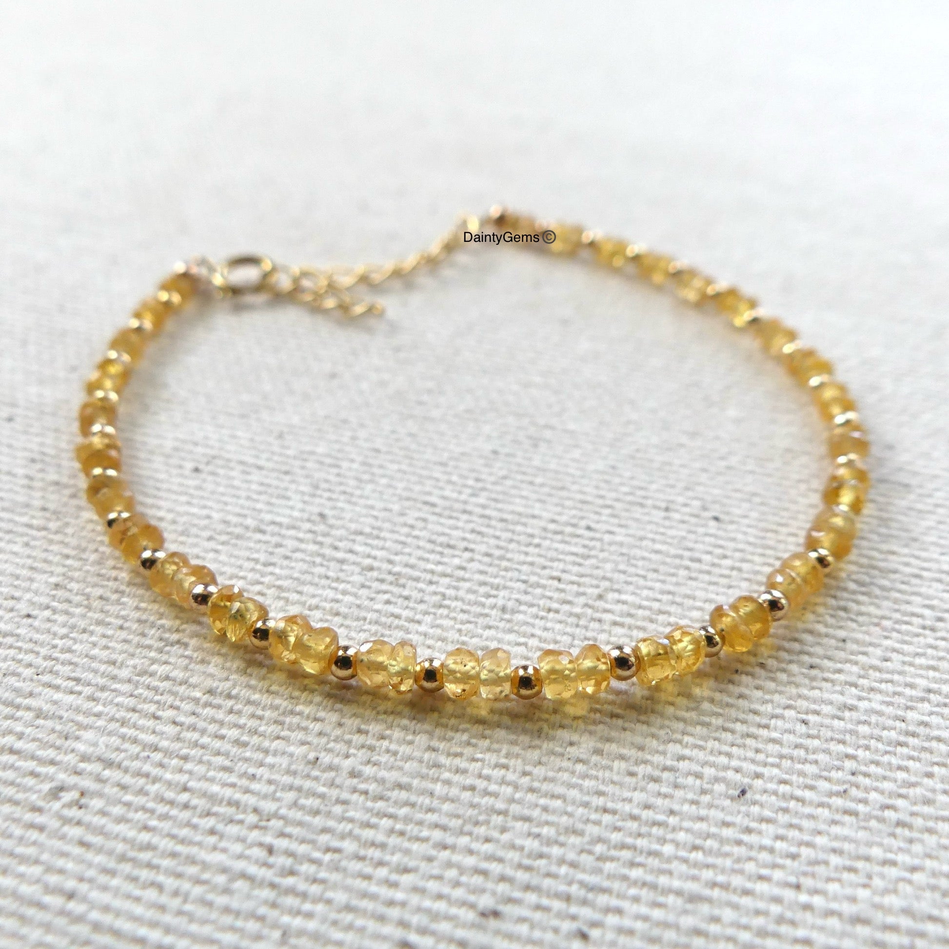 dainty yellow sapphire beaded bracelet September birthstone jewelry meaningful gift unique handmade