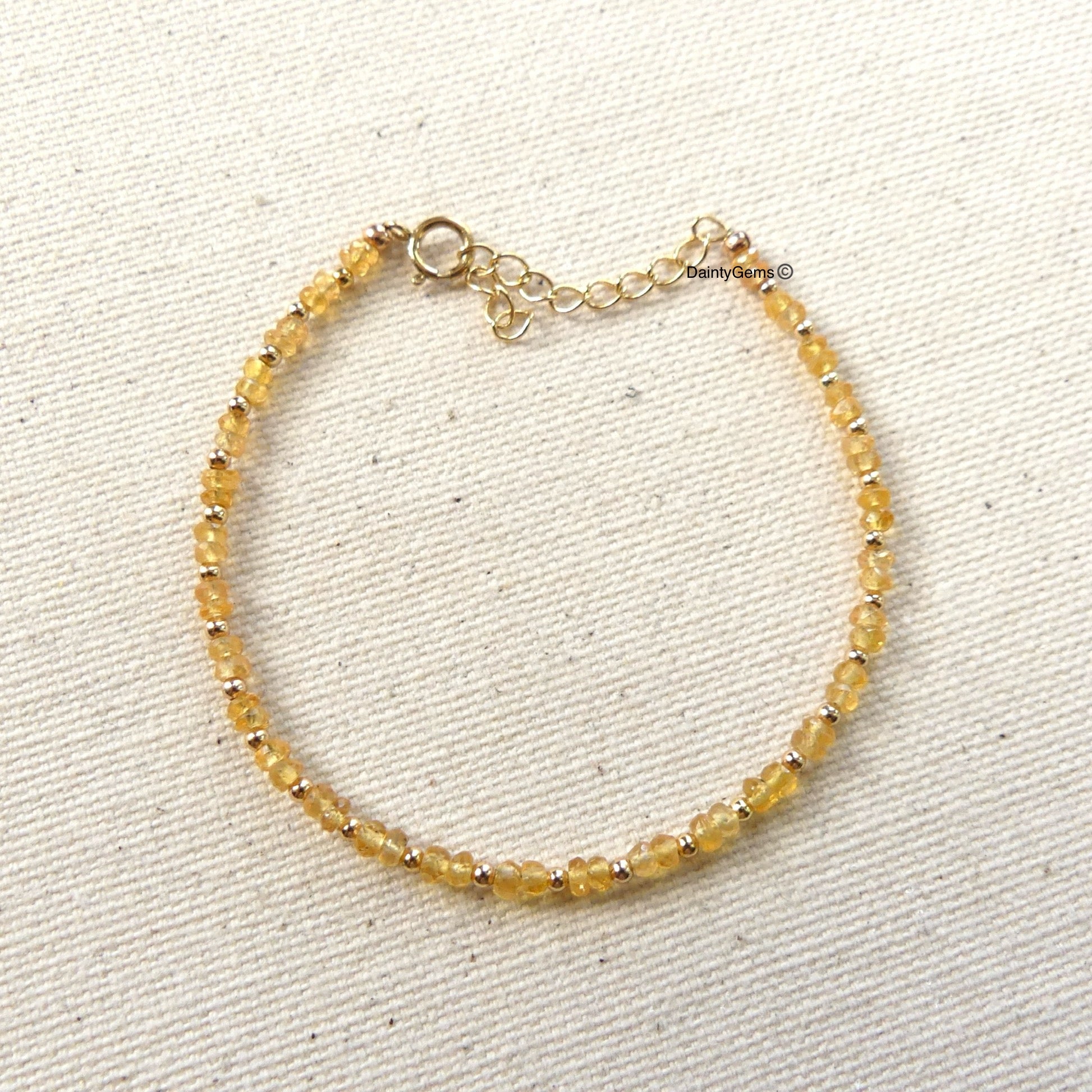 dainty yellow sapphire beaded bracelet September birthstone jewelry meaningful gift unique handmade