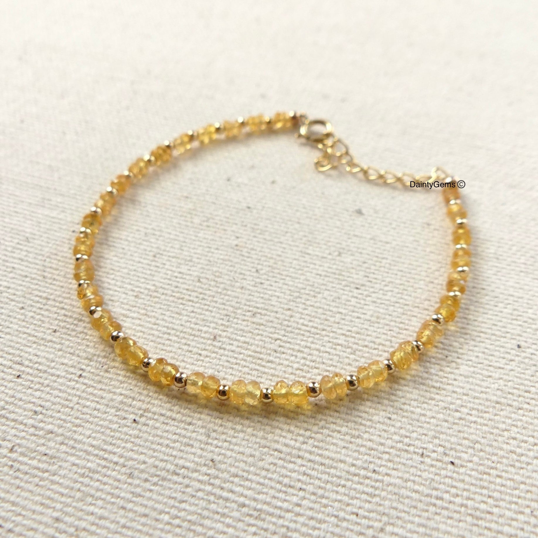 dainty yellow sapphire beaded bracelet September birthstone jewelry meaningful gift unique handmade