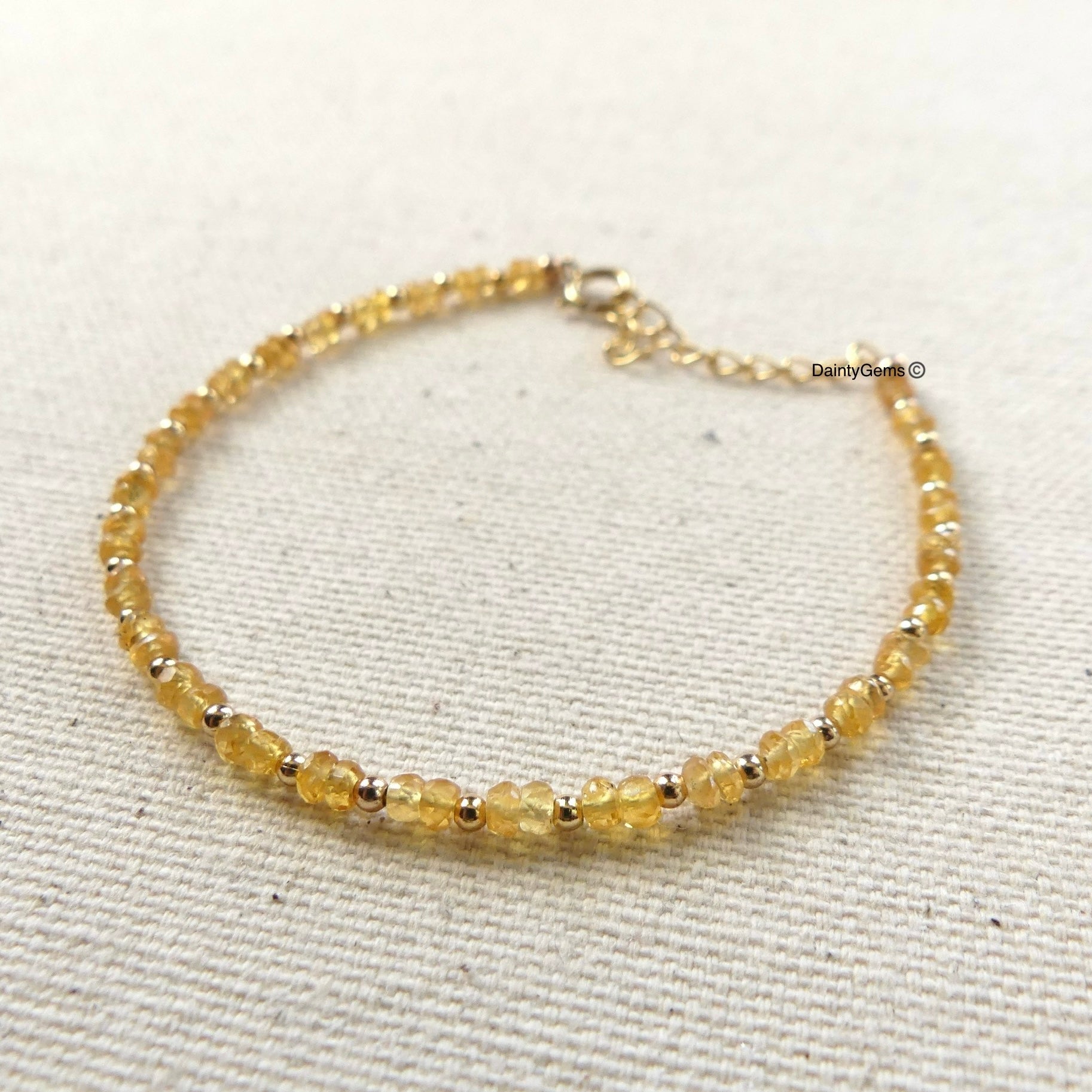 dainty yellow sapphire beaded bracelet September birthstone jewelry meaningful gift unique handmade