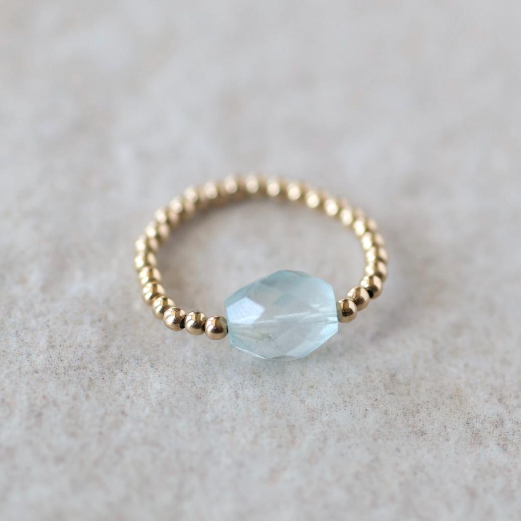 Aquamarine Stretch Ring Gold Filled Dainty Beaded Gemstone Elastic Silver Boho Ring Minimalist March Birthstone Birthday Gift Mom